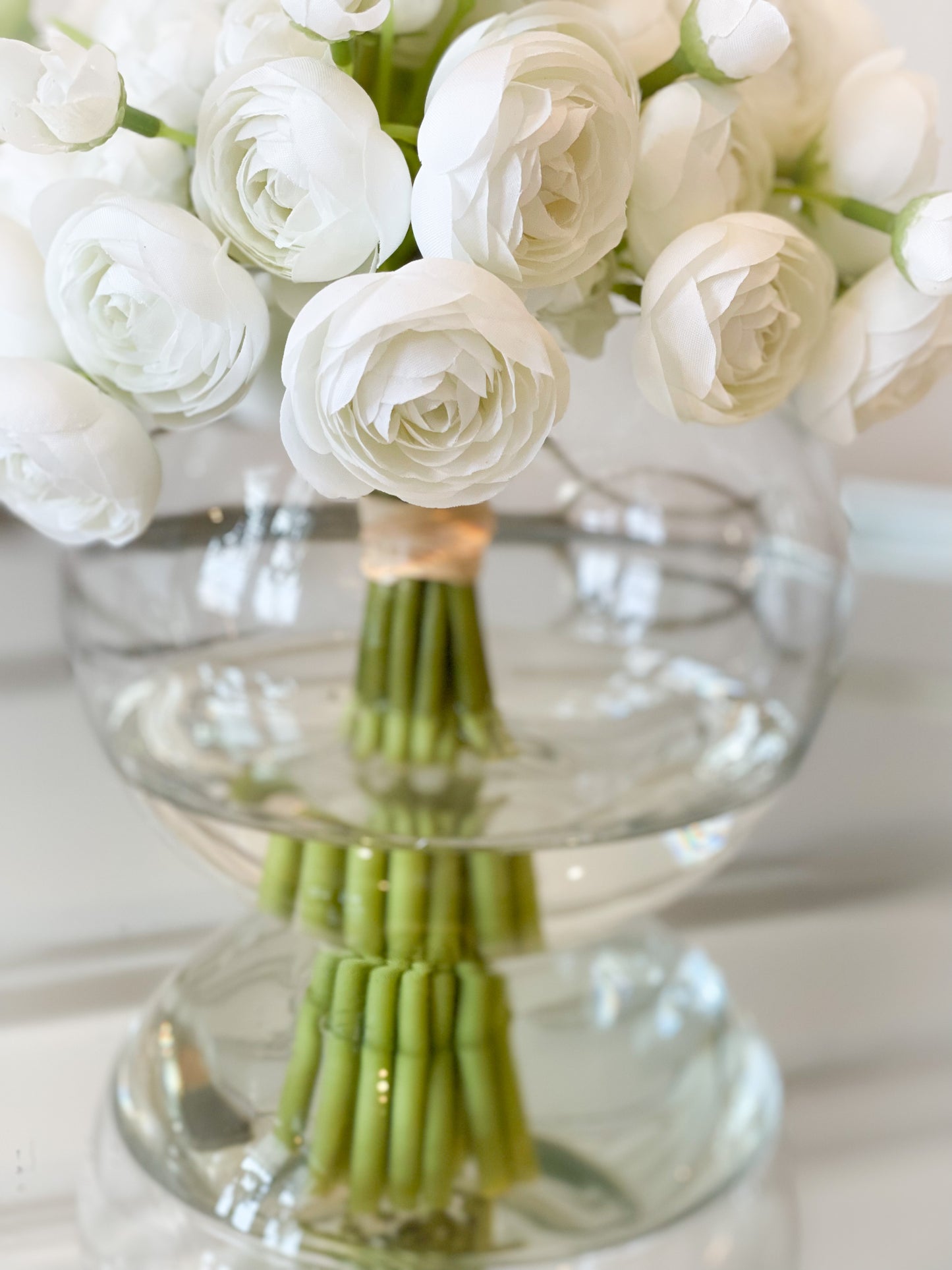 White Ranunculus Bouquet In Glass Vase With Acrylic Water