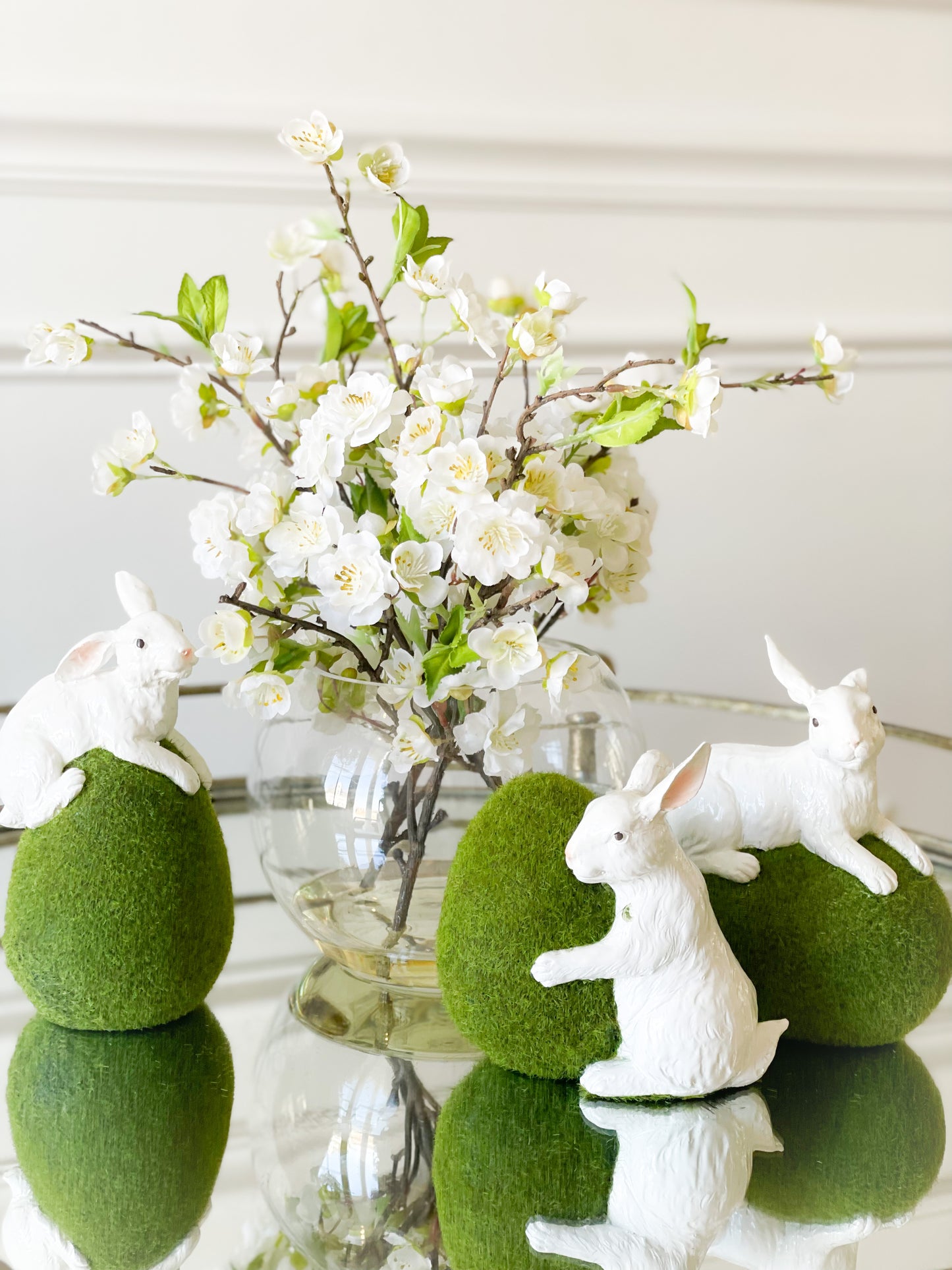 Set Of Three Mini Bunnies On Moss Eggs