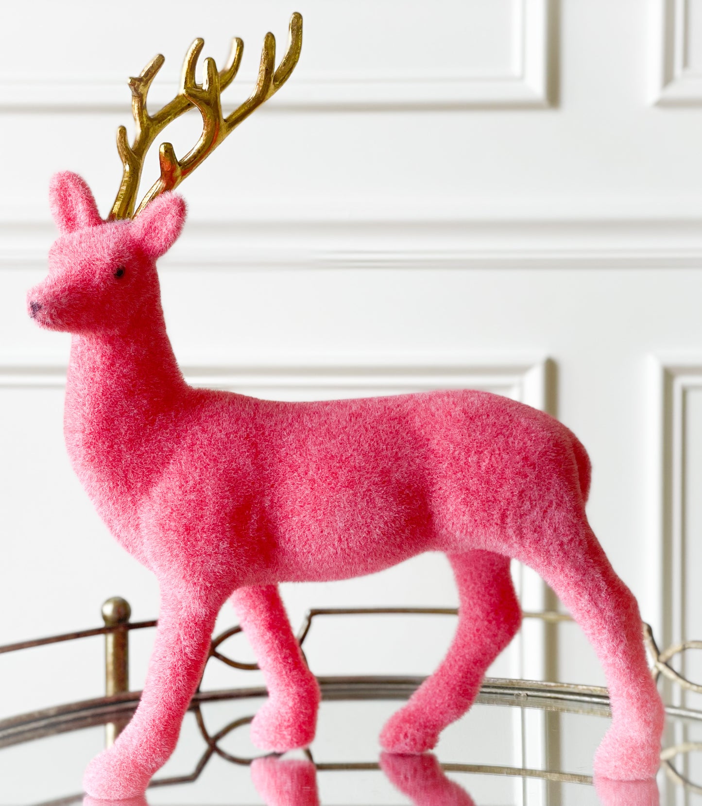 Colorful Flocked Deer With Gold Antlers