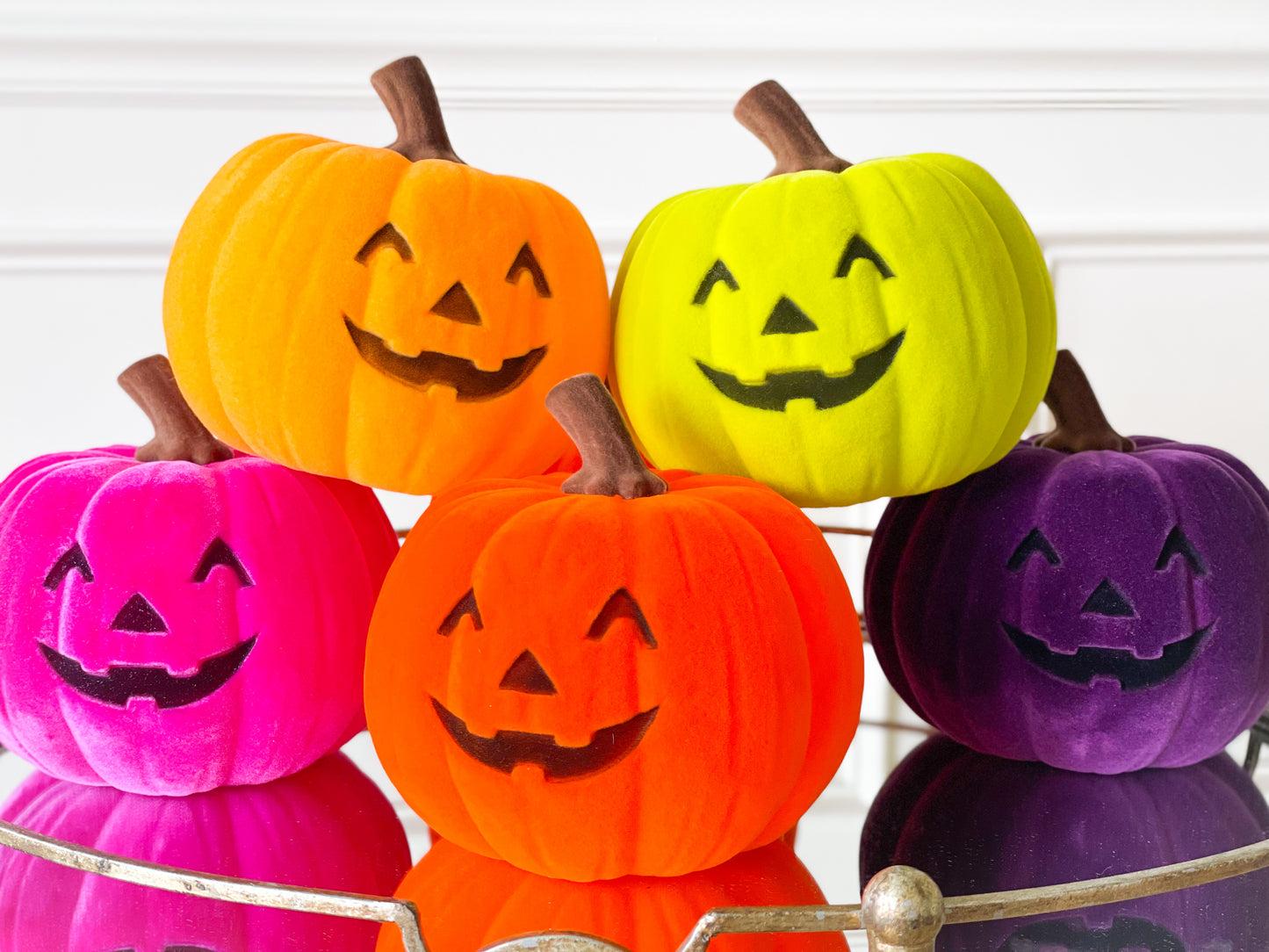 Set Of Two Flocked Jack-O-Lanterns Orange/Pink