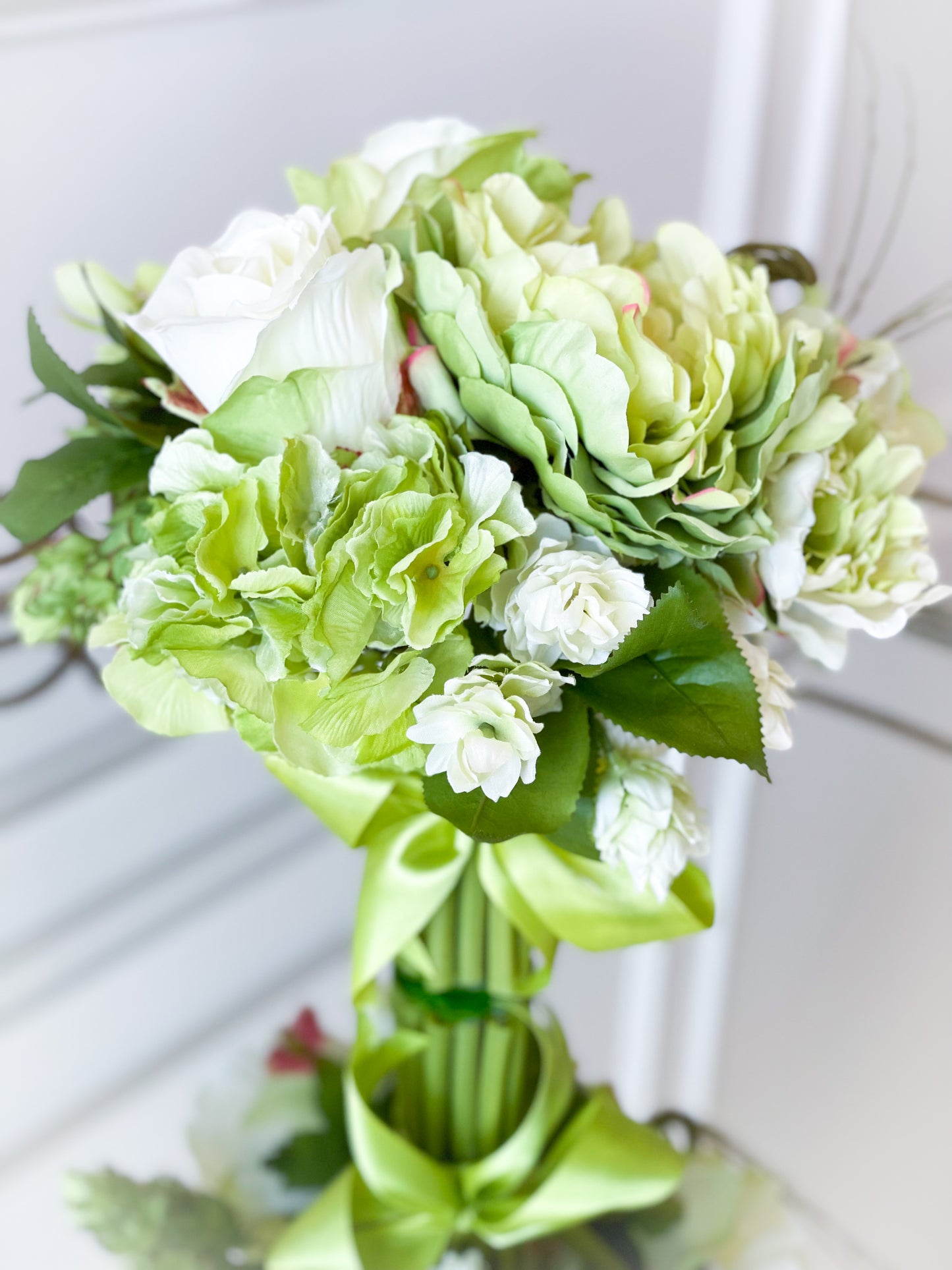 Green and Cream Rose, Hydrangea, and Peony Bouquet
