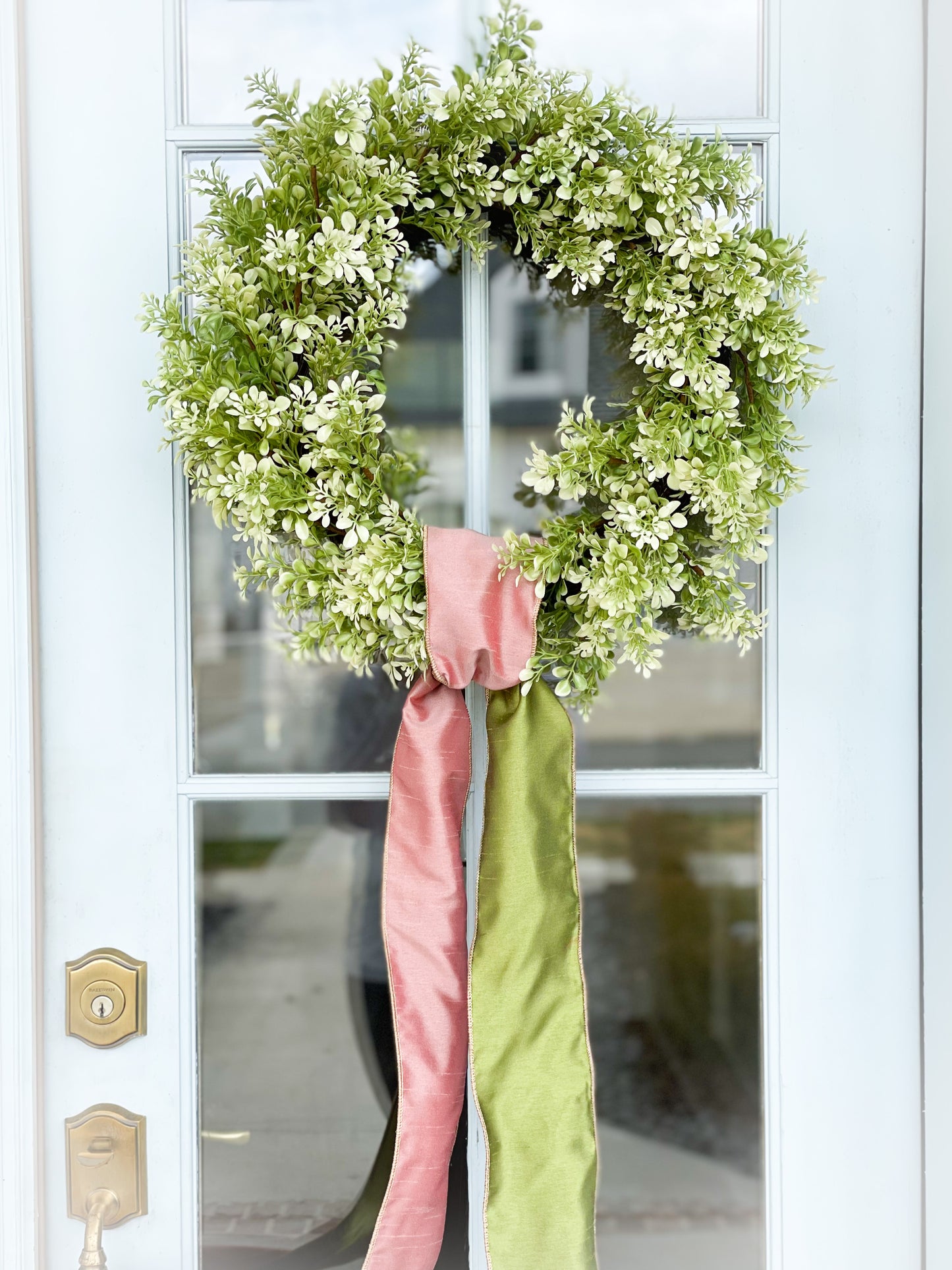 Cream And Green Boxwood Wreath