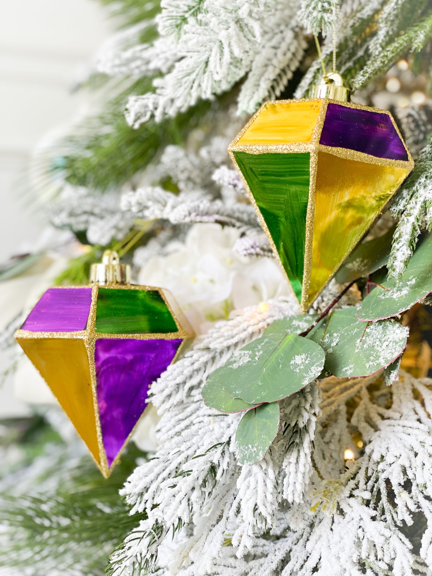Set Of Two Painted Mardi Gras Diamond Ornament