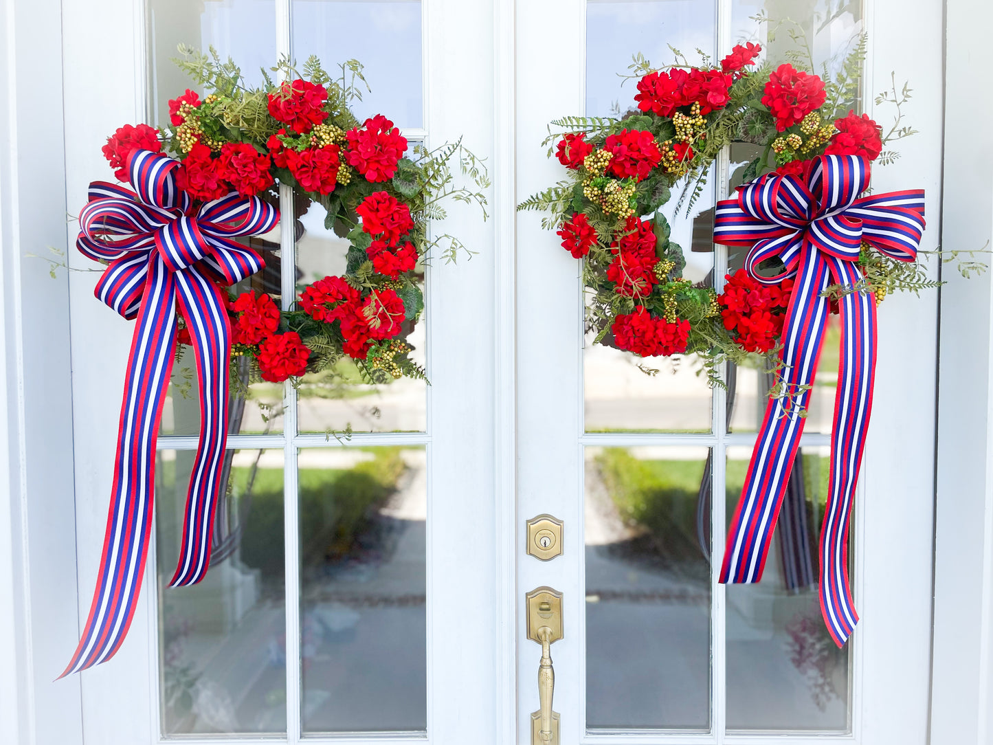 Geranium Wreath With Patriotic Bow