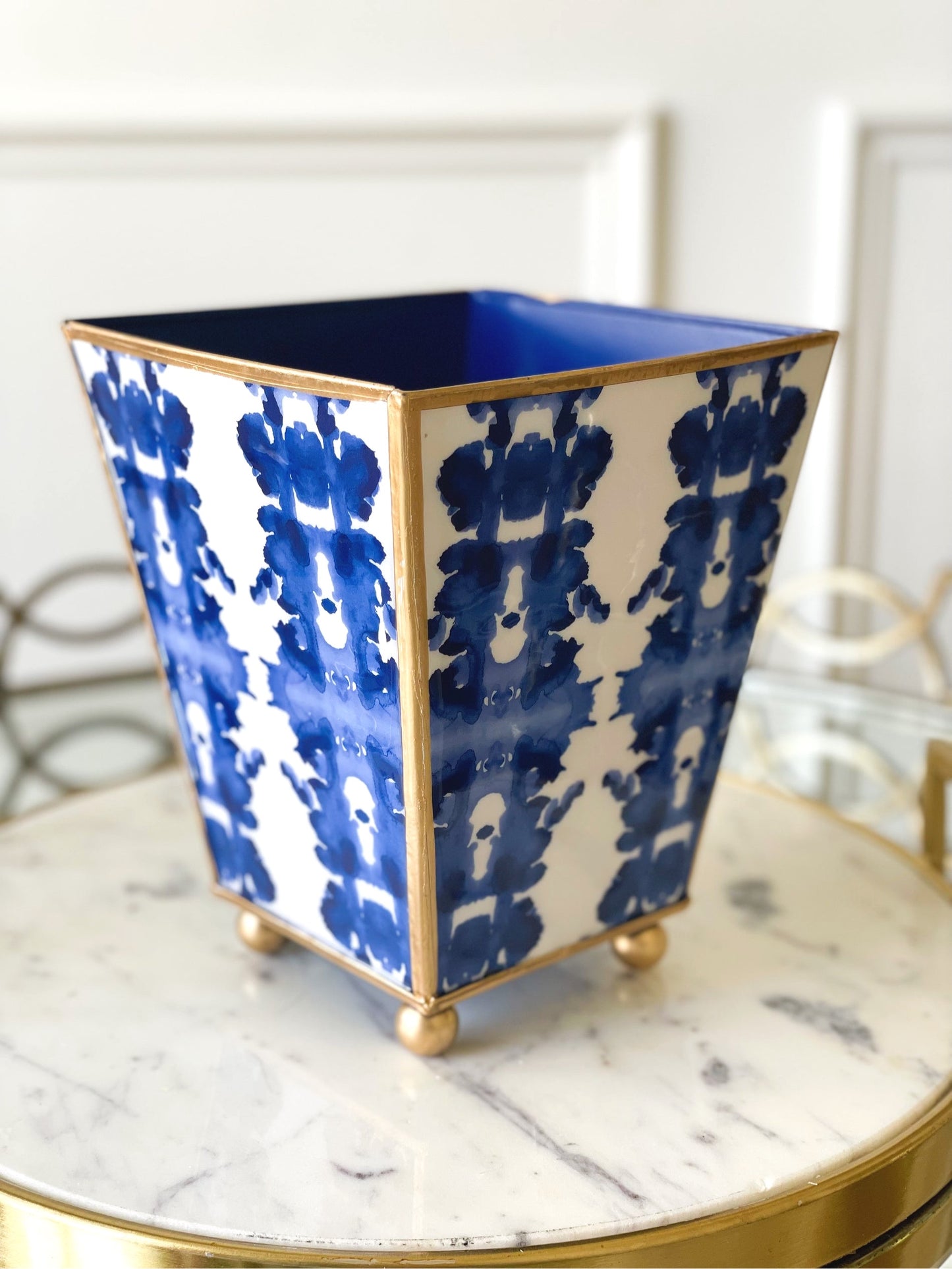 Copy of Blue And White Ink Blot Enameled Cachepot