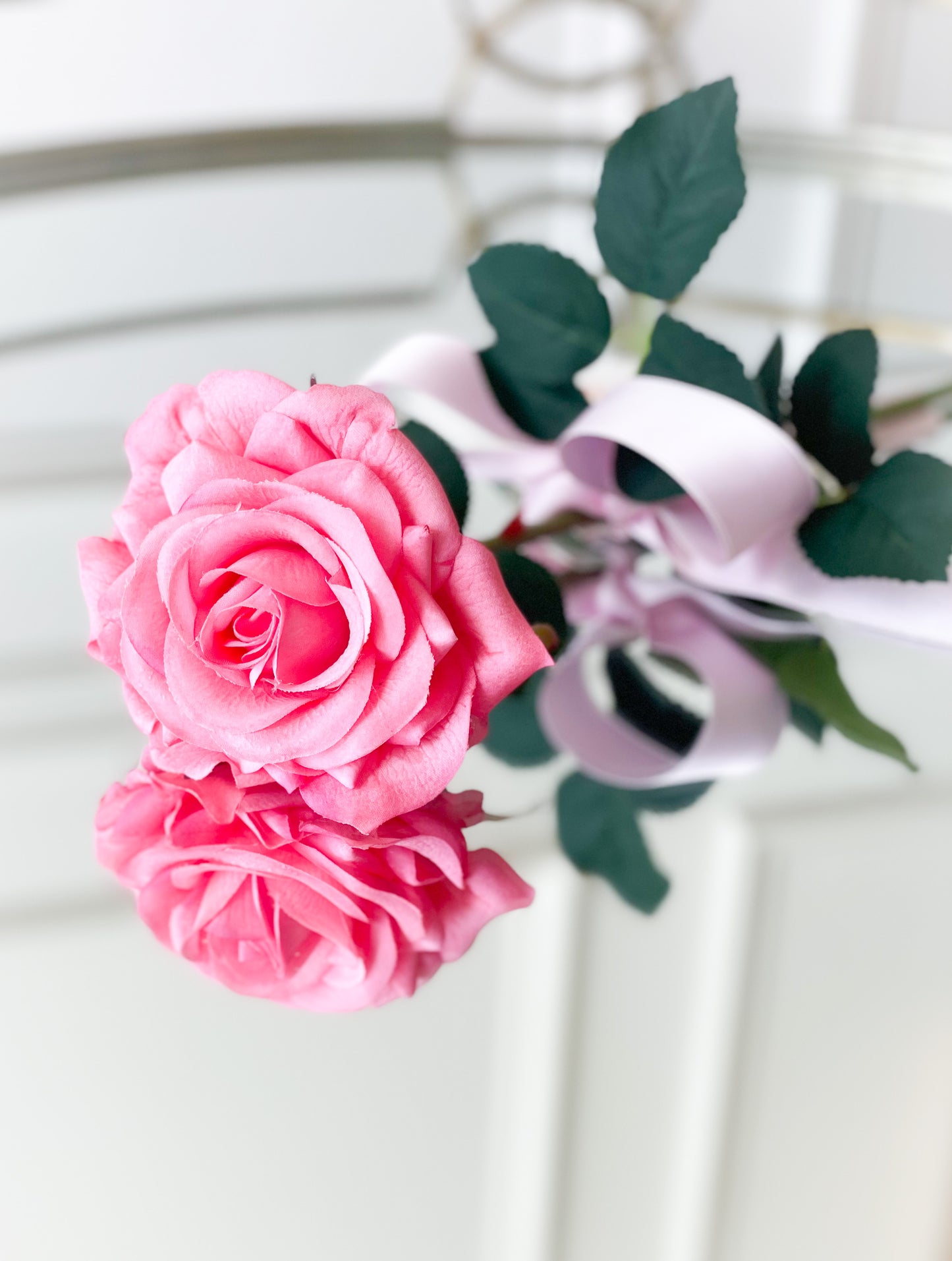 Deep Pink Rose With Satin Bow And Card
