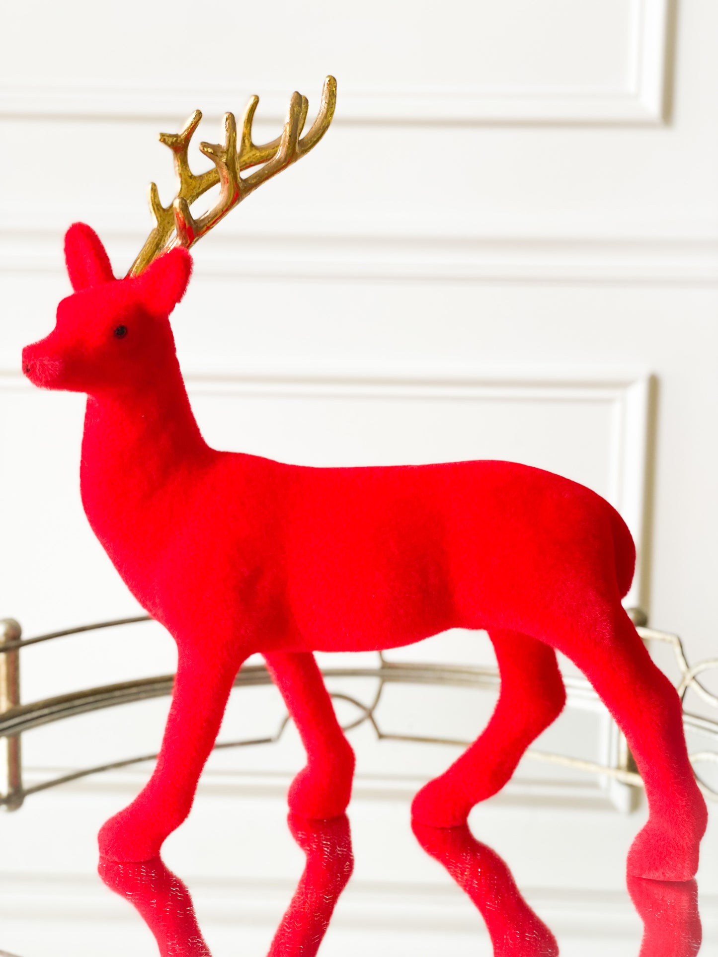 Colorful Flocked Deer With Gold Antlers