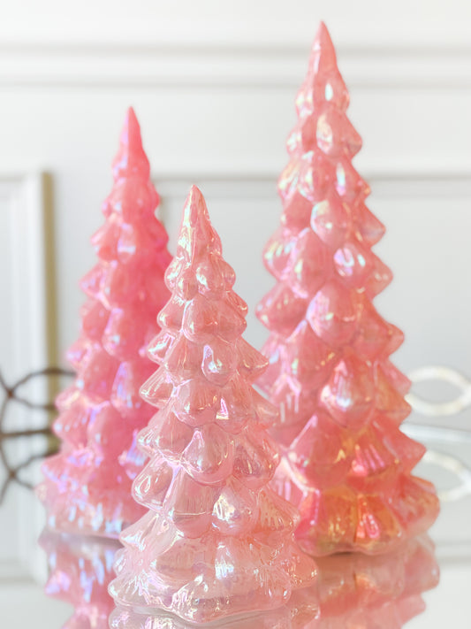Set of 3 Pink Iridescent Lighted Trees