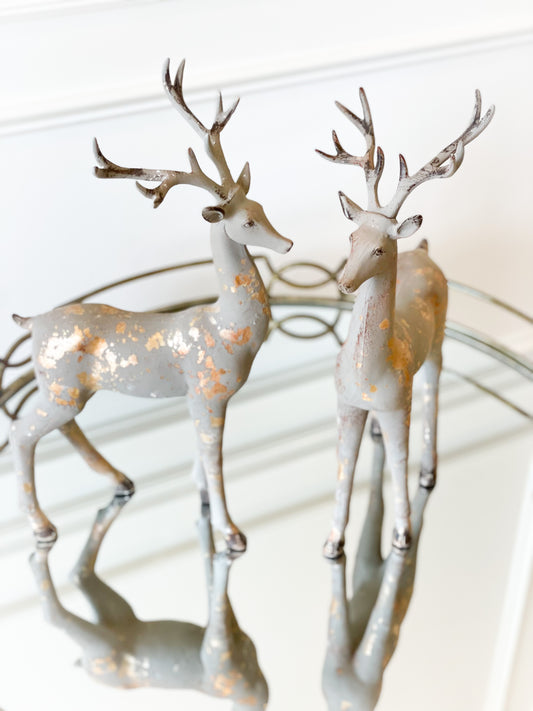 Set Of Two Resin Reindeer With Gold Accents