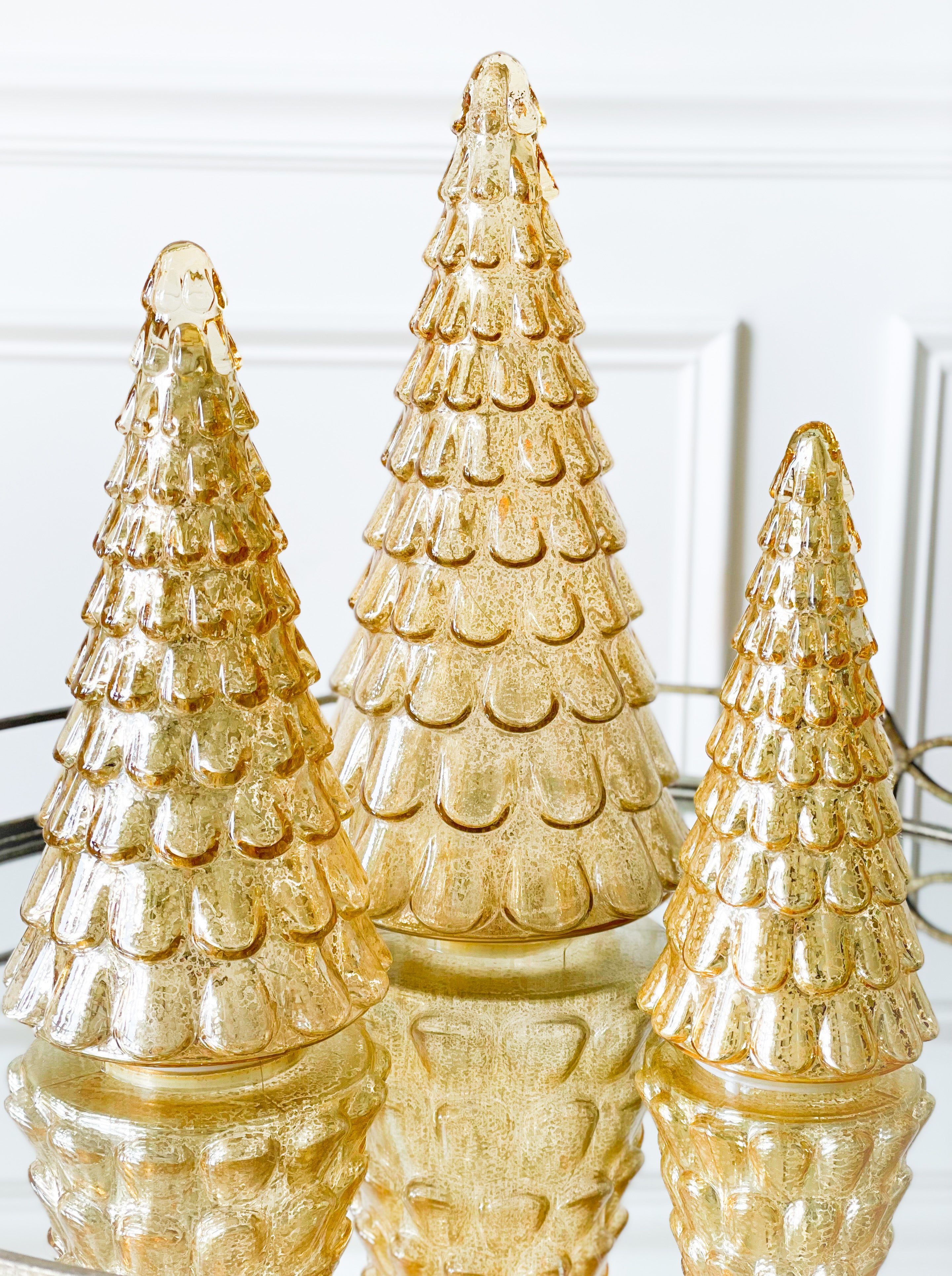 Gold Mercury Glass Tree Set Of 3 Blanc Box 1431