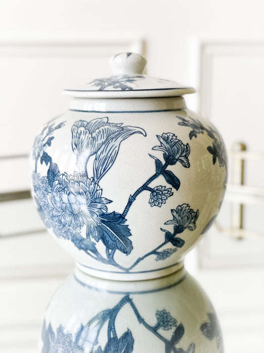 Japanese Blossom Blue And White Vase (Local Pickup Only)
