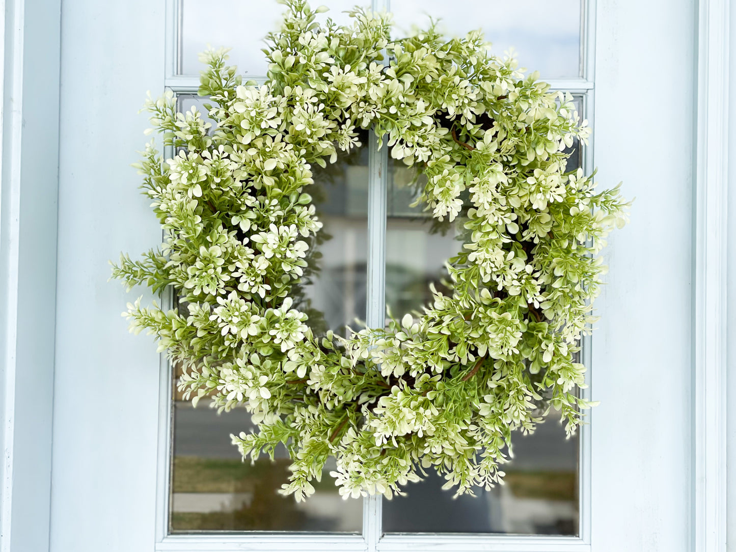 Cream And Green Boxwood Wreath