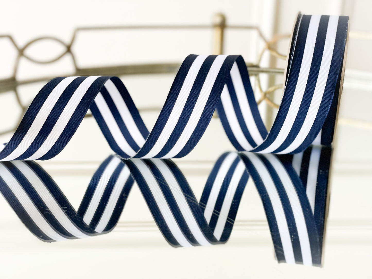 Grosgrain Navy And White Stripe Ribbon