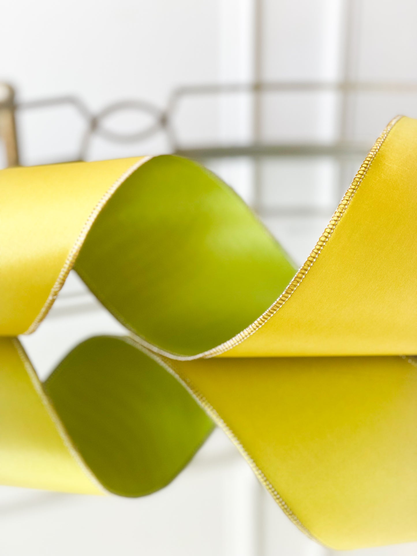 Neon Yellow/Lime Reversible Taffeta Ribbon