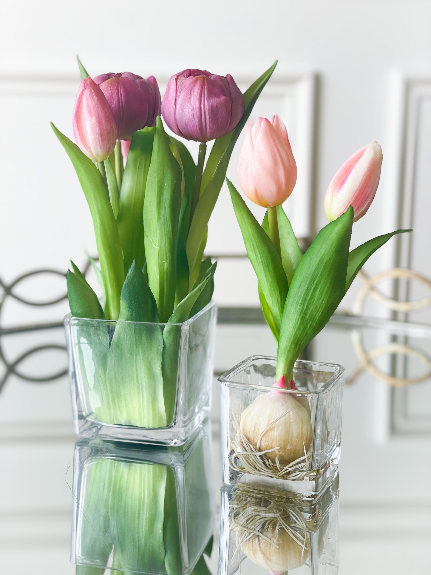 Soft Pink Tulip Bud And Bulb In Vase