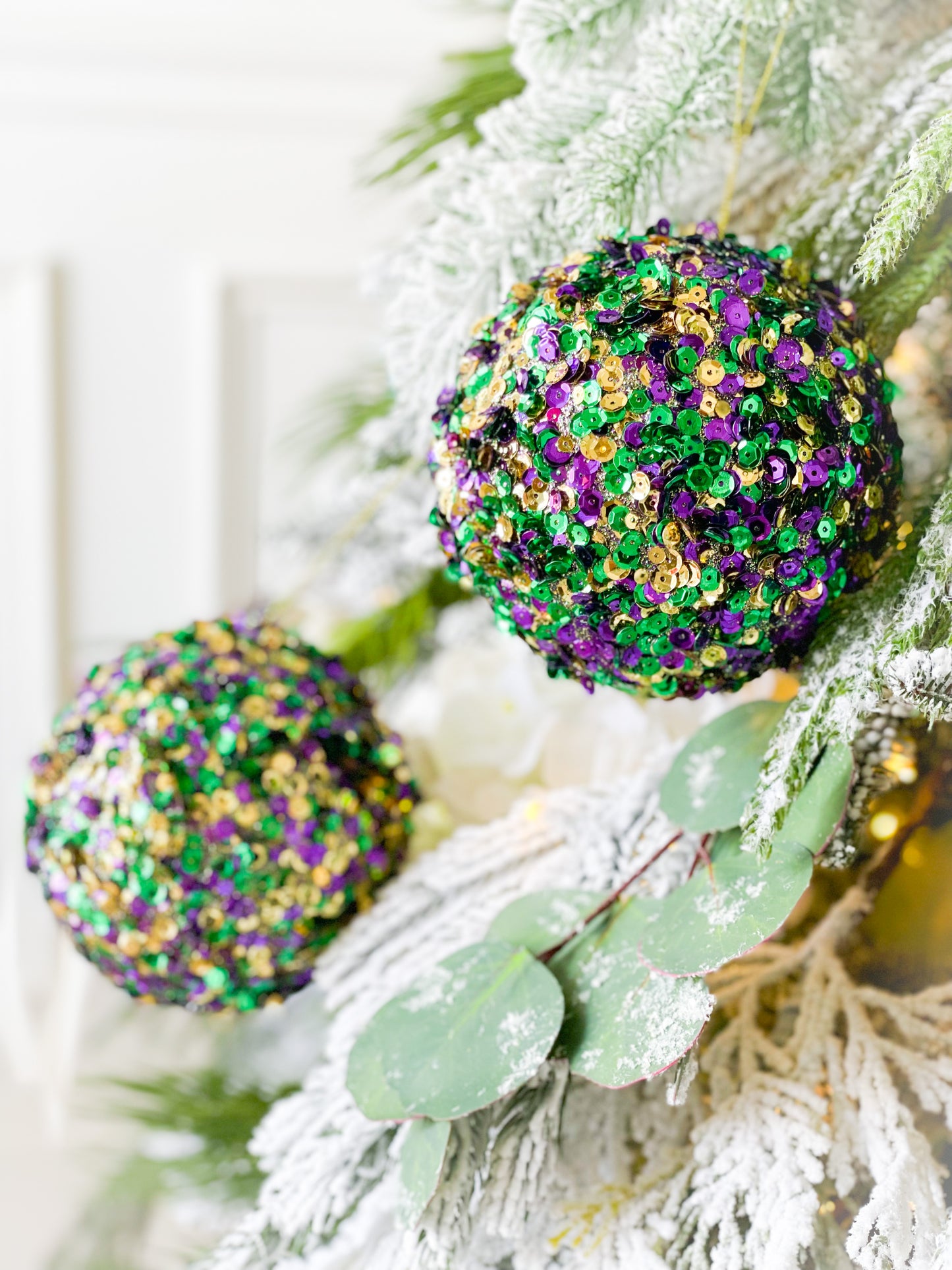 Set Of Two Mardi Gras Sequin Ornaments