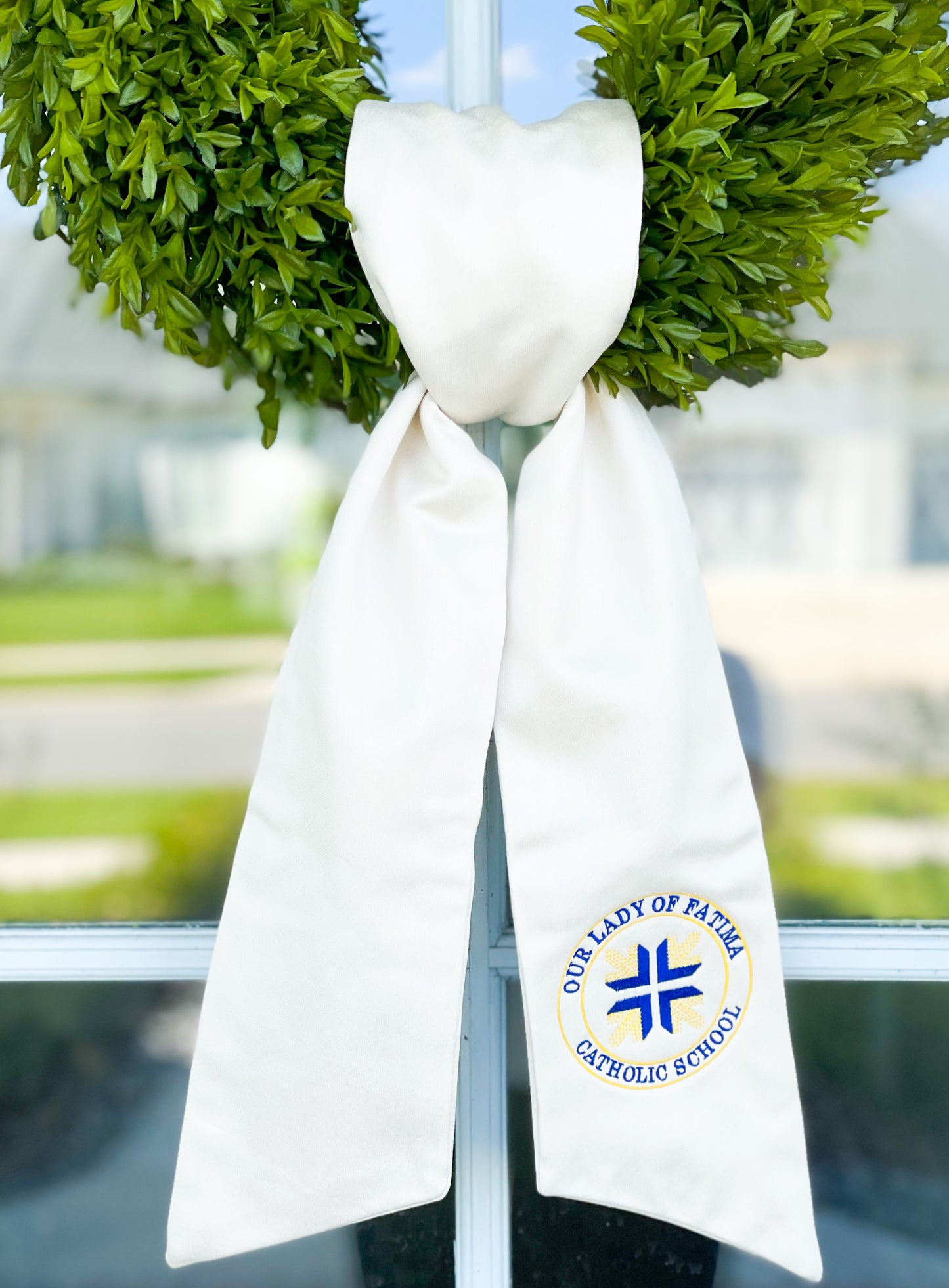 OLF Monogrammed Fig And Dove Double Sided Ivory Wreath Sash