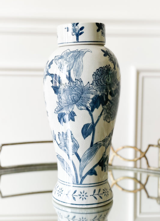Japanese Blossom Blue And White Vase (Local Pickup Only)