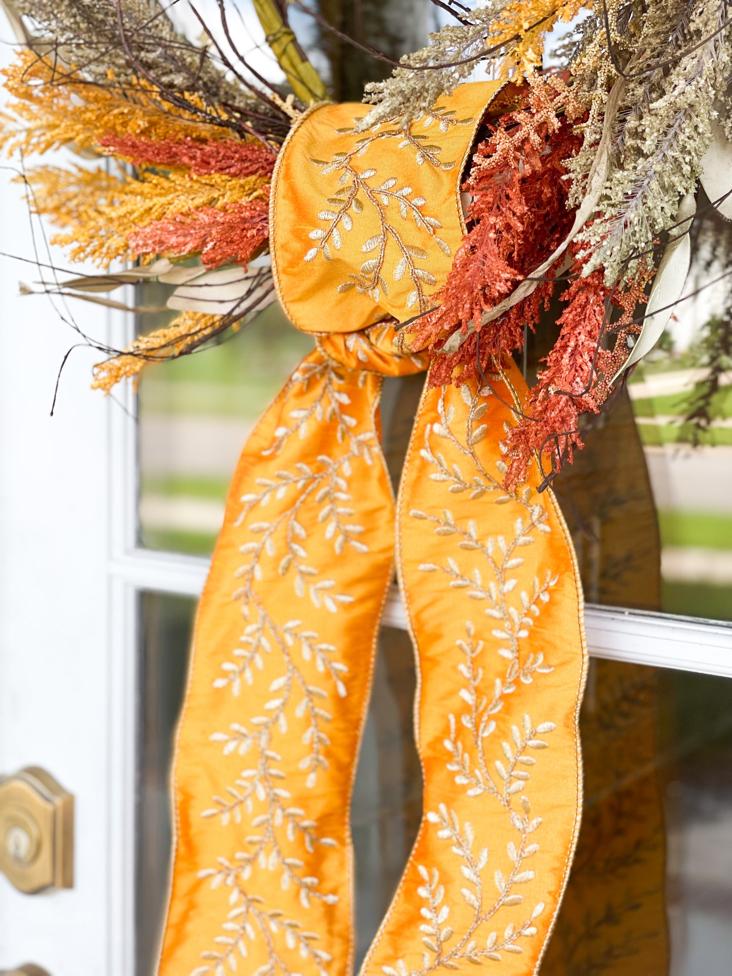 Old Gold Faux Dupion Gold Vine Embroidery