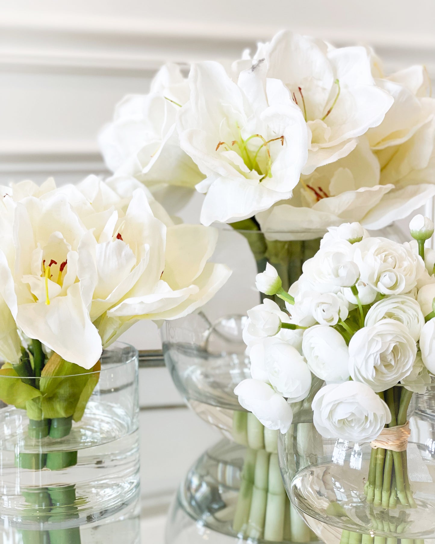 White Ranunculus Bouquet In Glass Vase With Acrylic Water