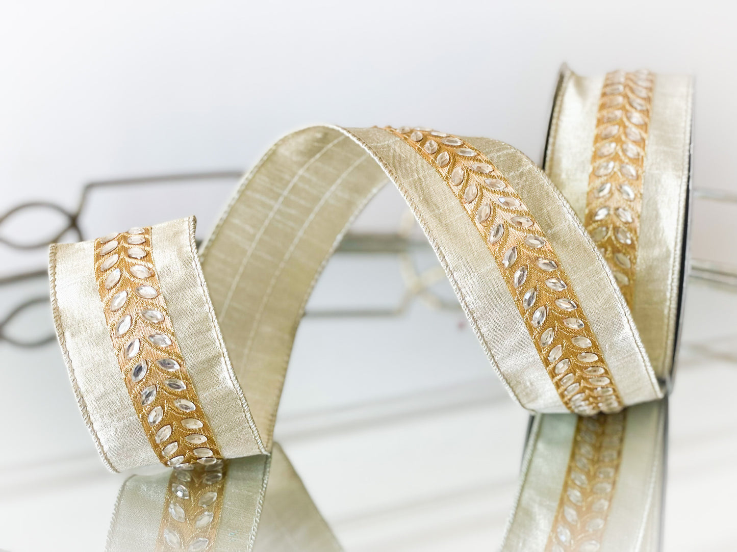Platinum And Gold Herringbone Jewel Ribbon