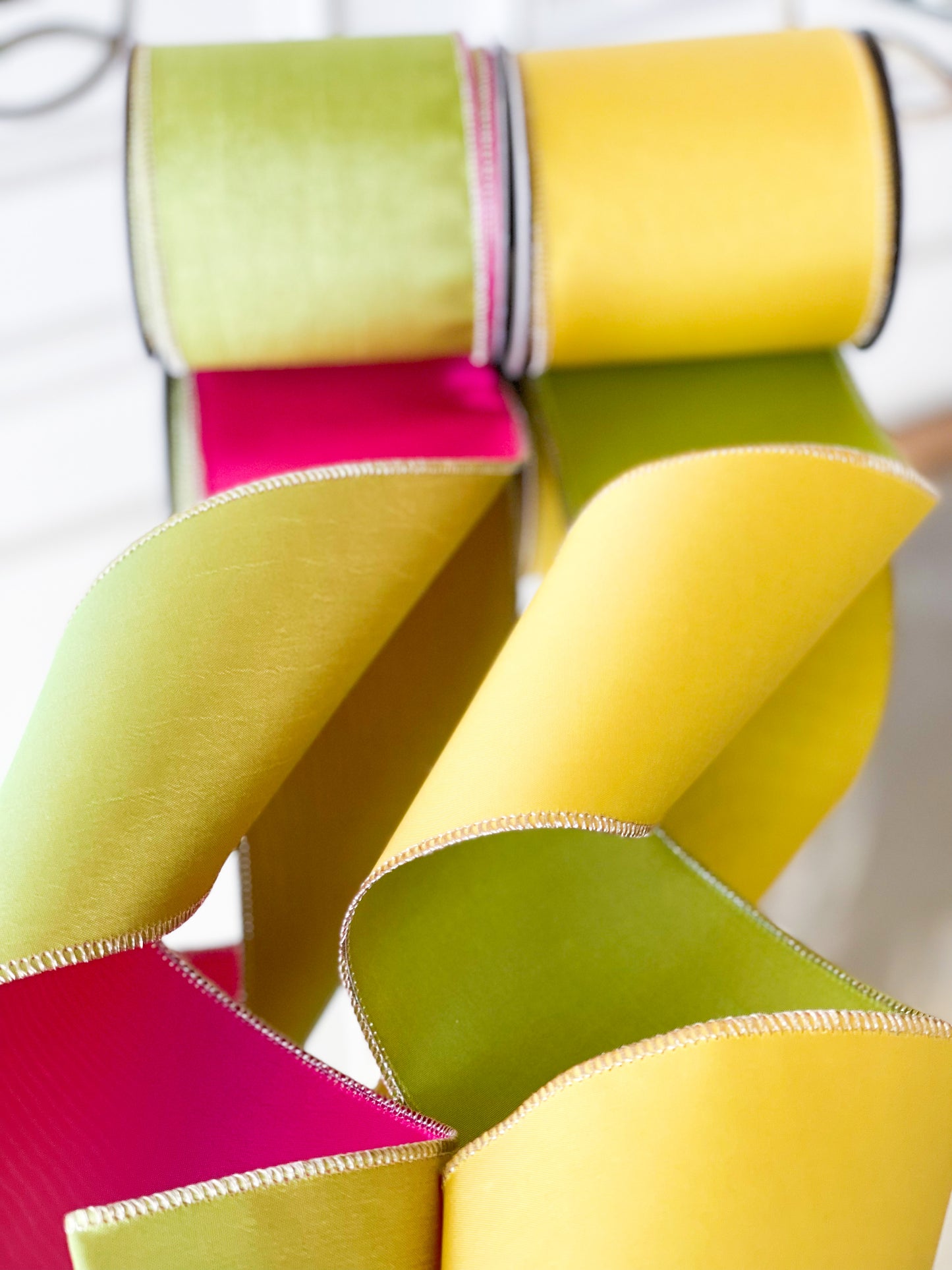 Neon Yellow/Lime Reversible Taffeta Ribbon