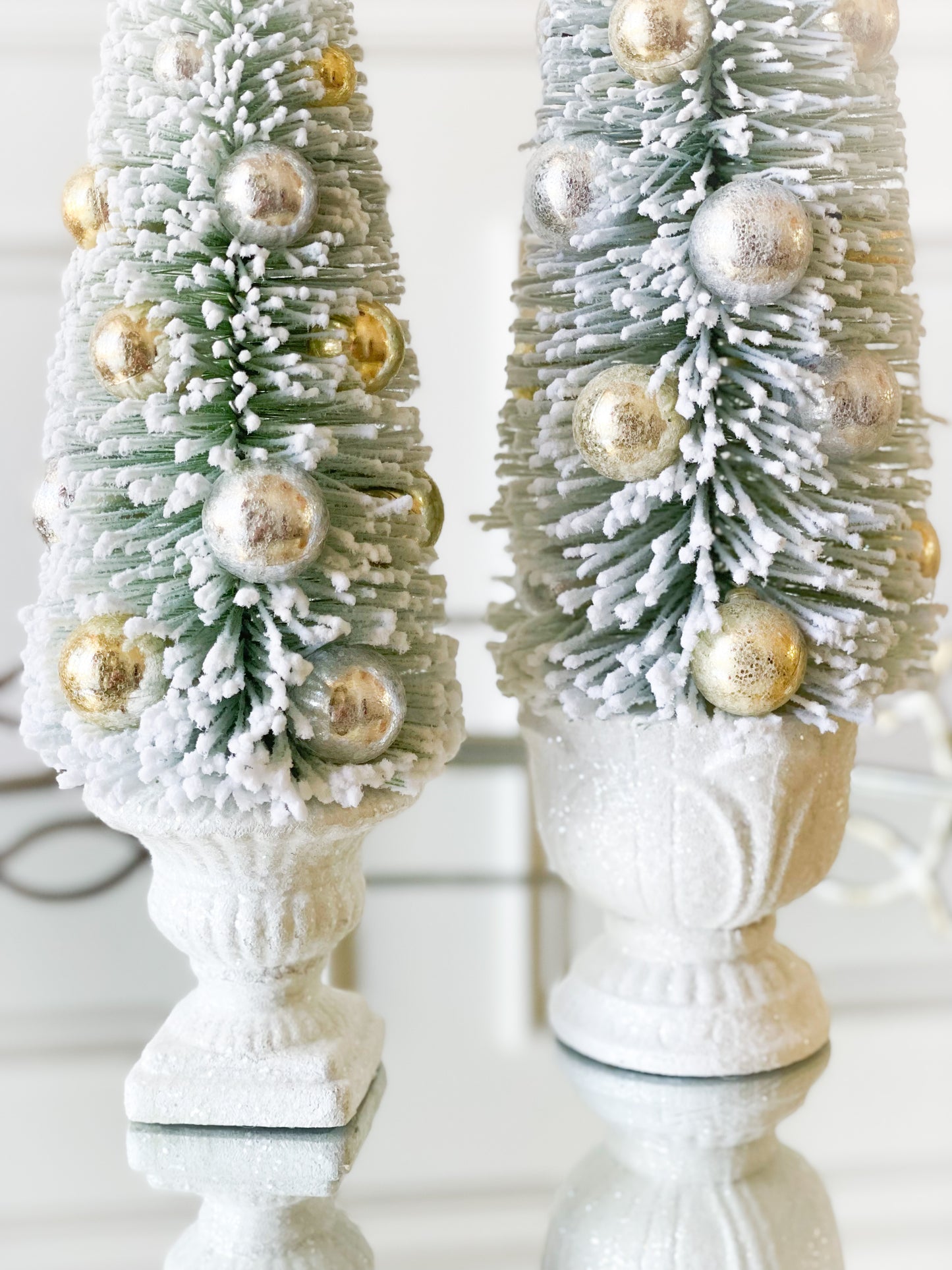 Set Of 2 Gold/Silver Bottle Brush Tree In Urn