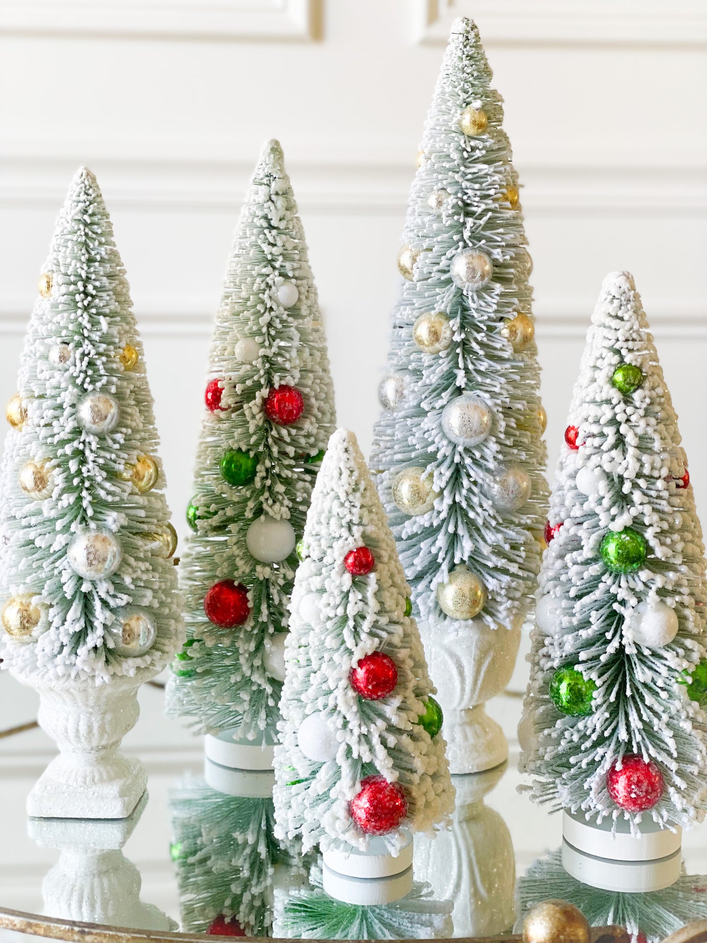 Set Of 2 Gold/Silver Bottle Brush Tree In Urn