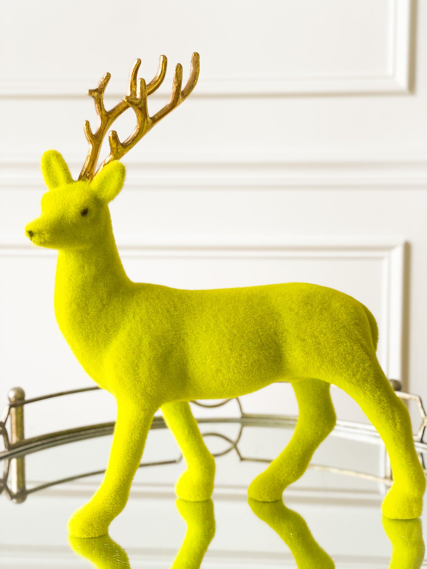 Colorful Flocked Deer With Gold Antlers