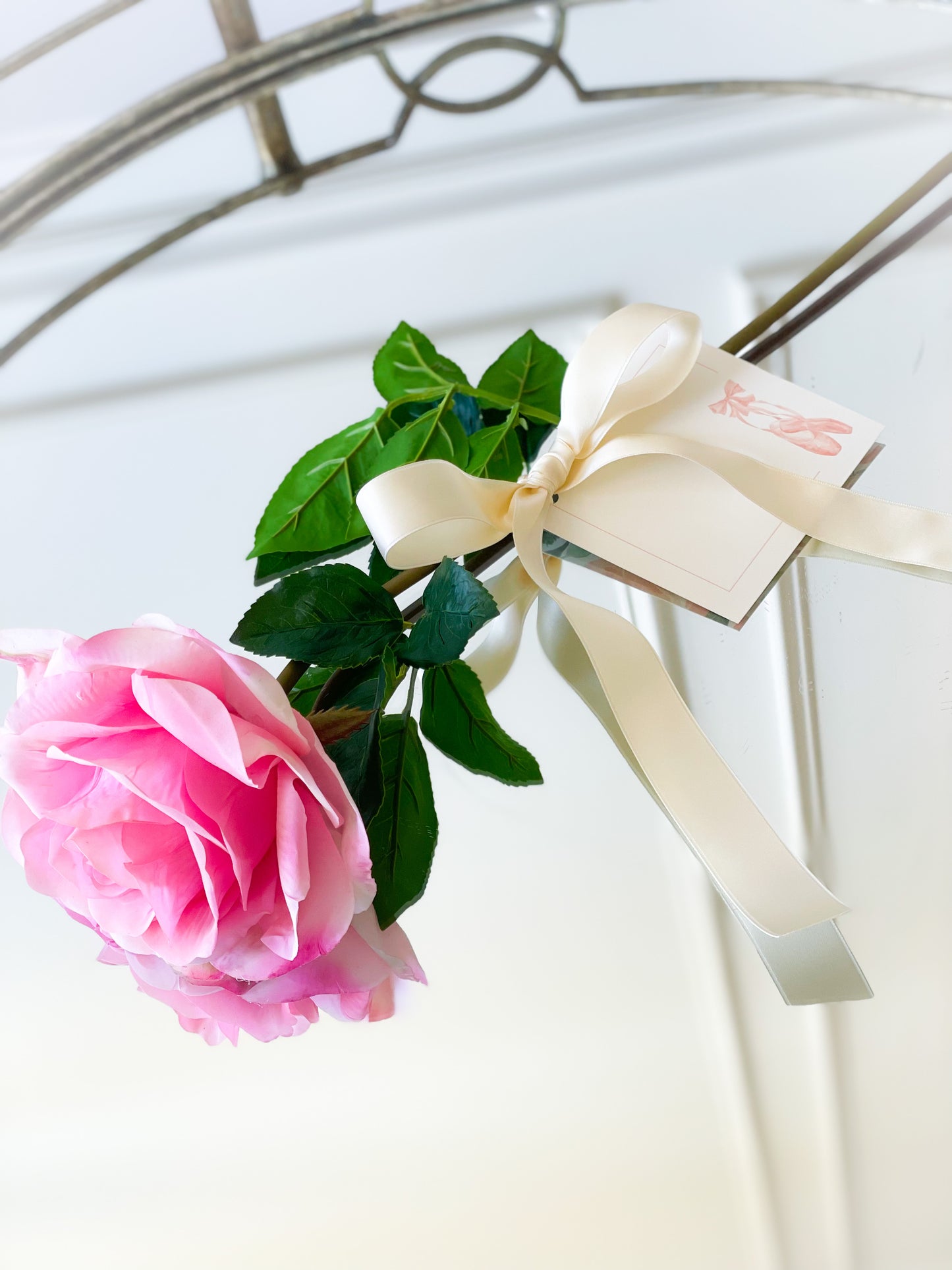 Just Cut Hot Pink Open Rose With Satin Bow And Dance Card