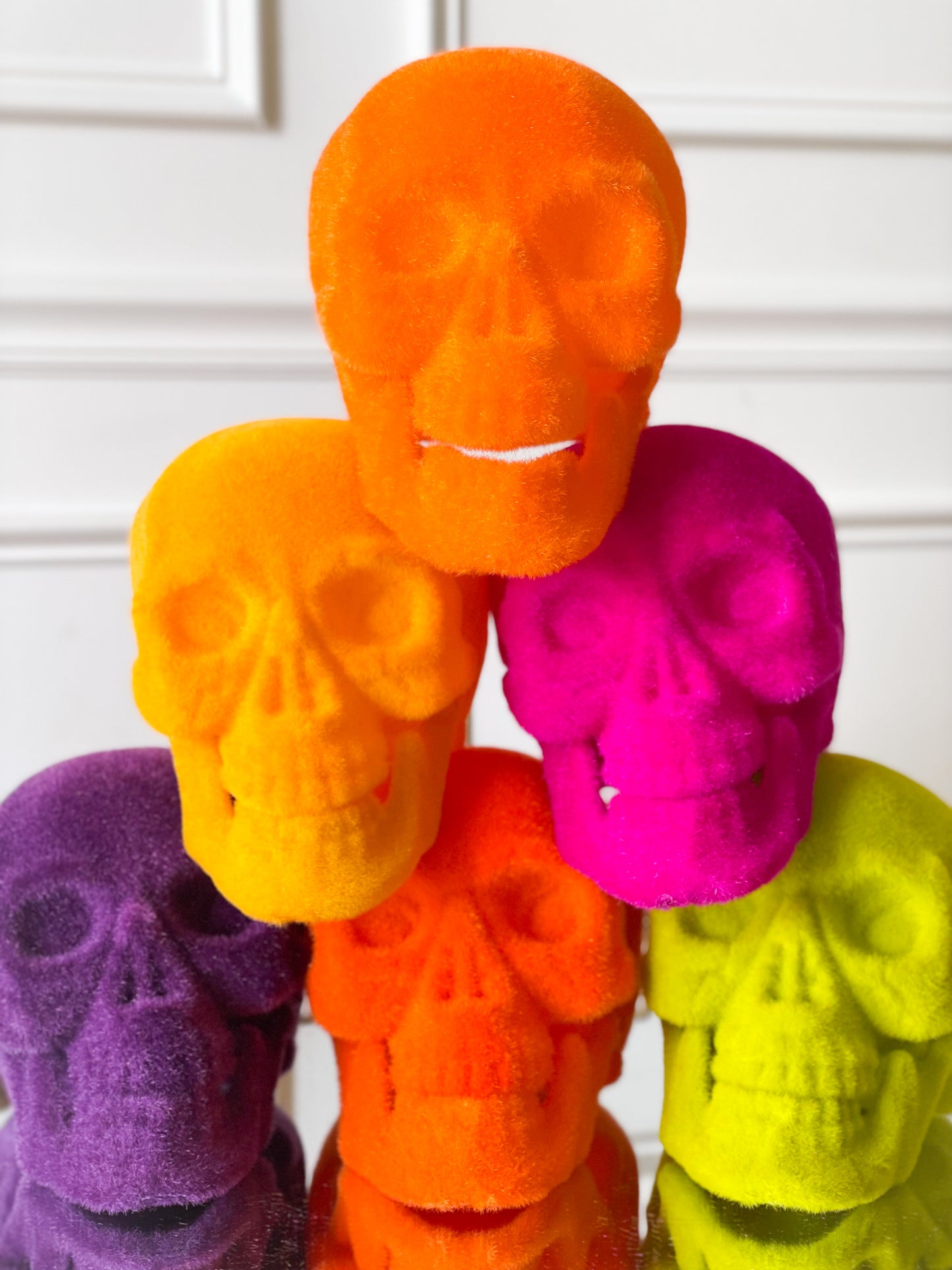Set Of Two Flocked Skull Pink/Orange