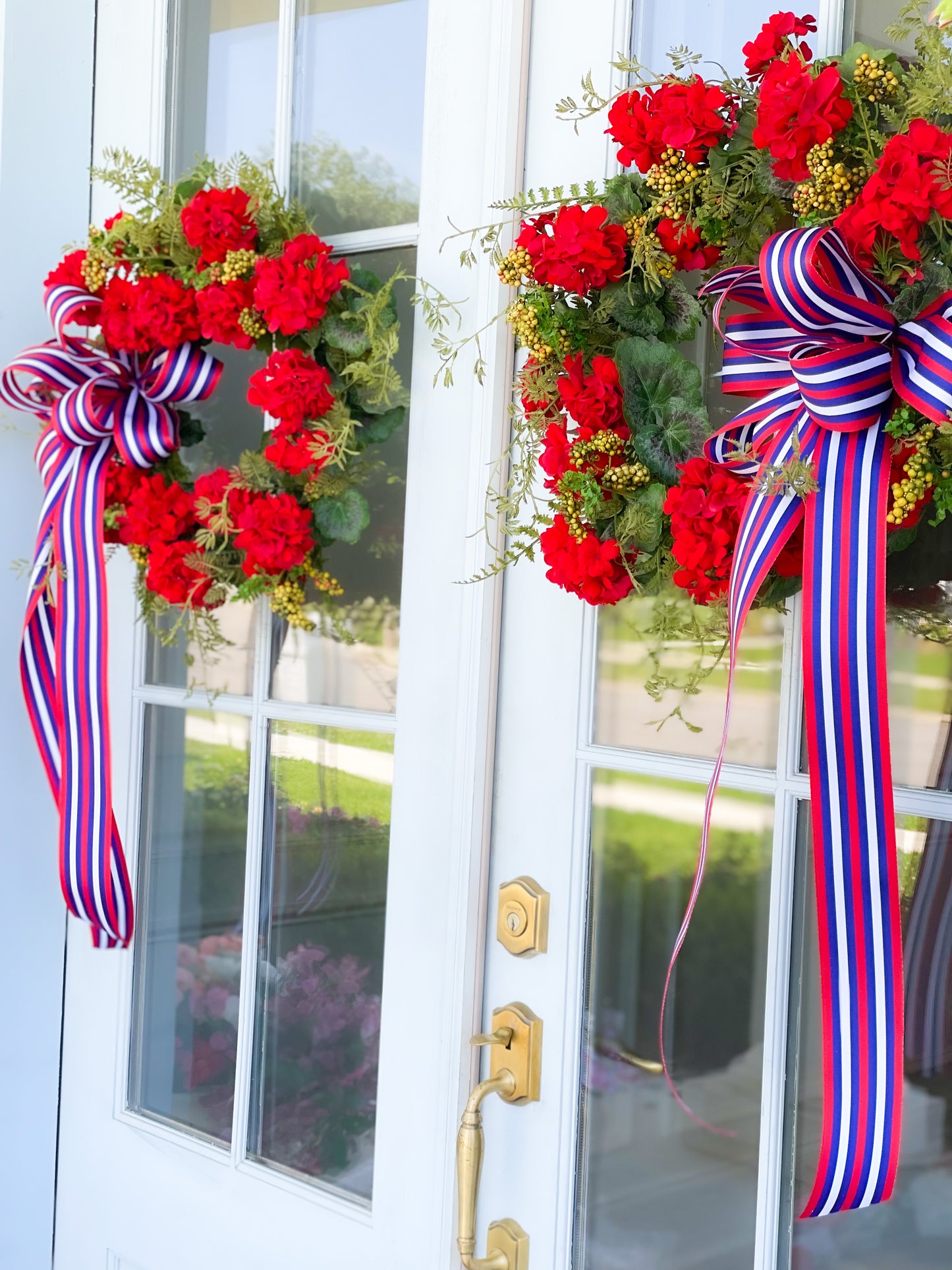 Geranium Wreath With Patriotic Bow