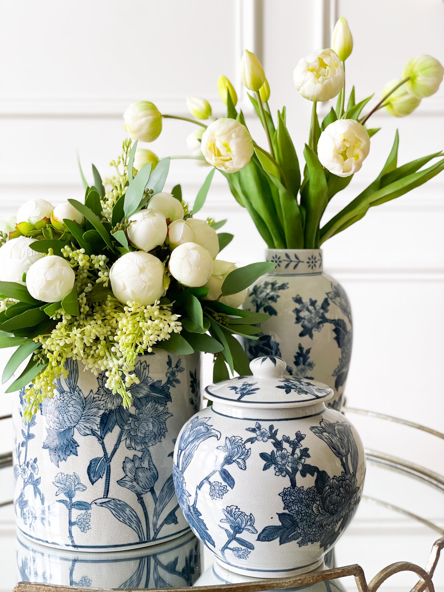 Japanese Blossom Blue And White Vase (Local Pickup Only)