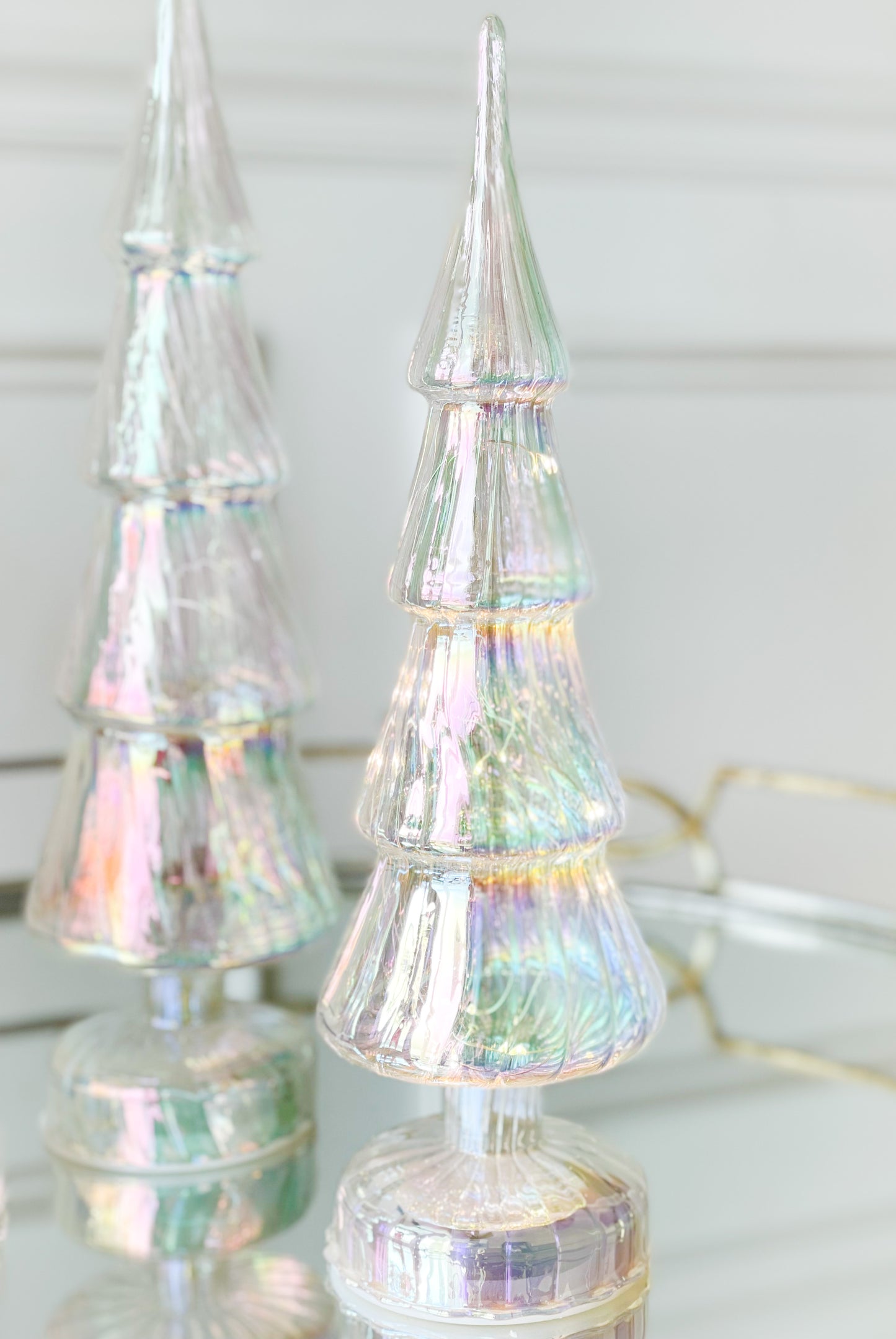 White Iridescent Glass Tree Set Of 3