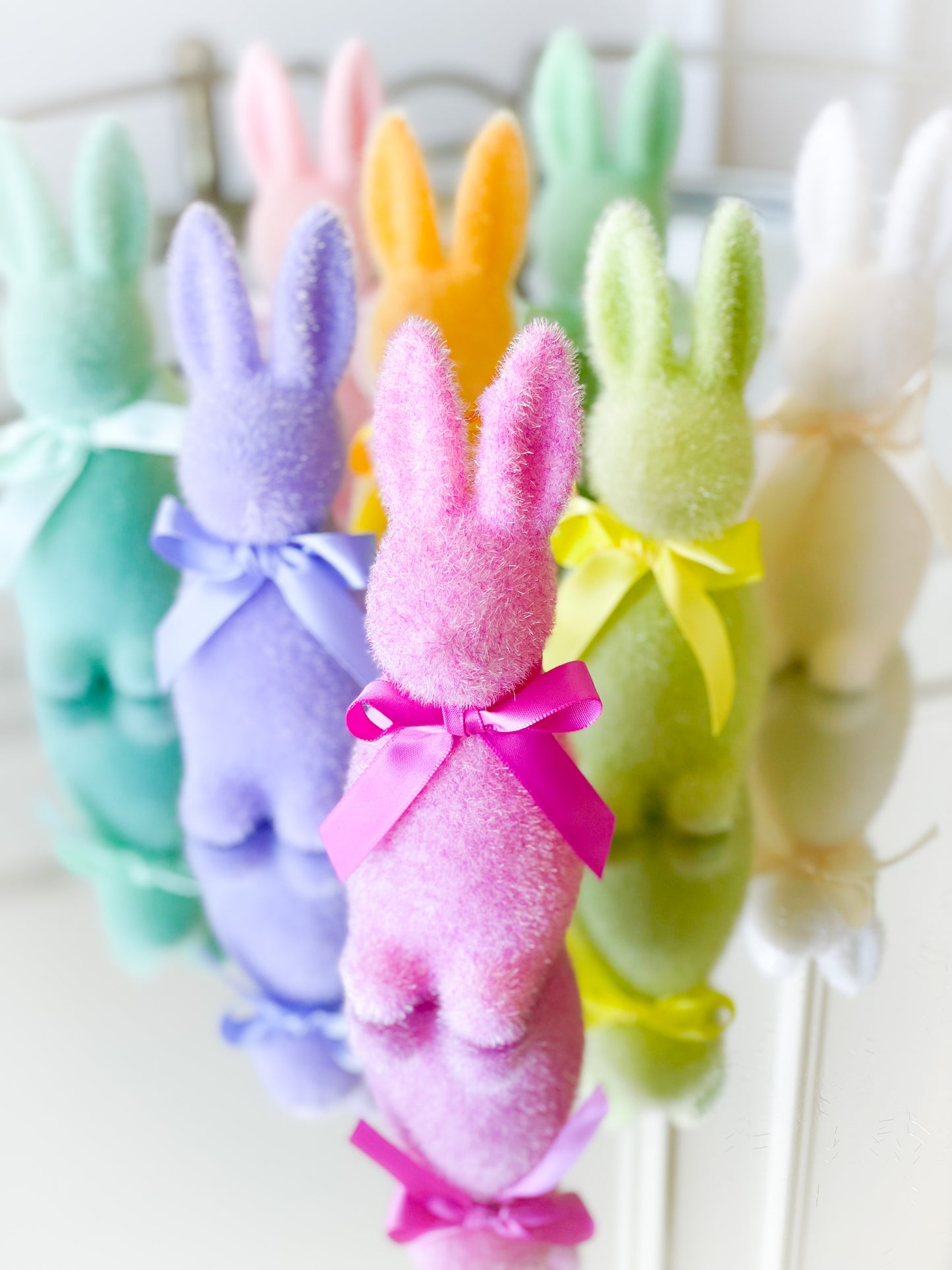 Set Of Four Flocked Bunnies