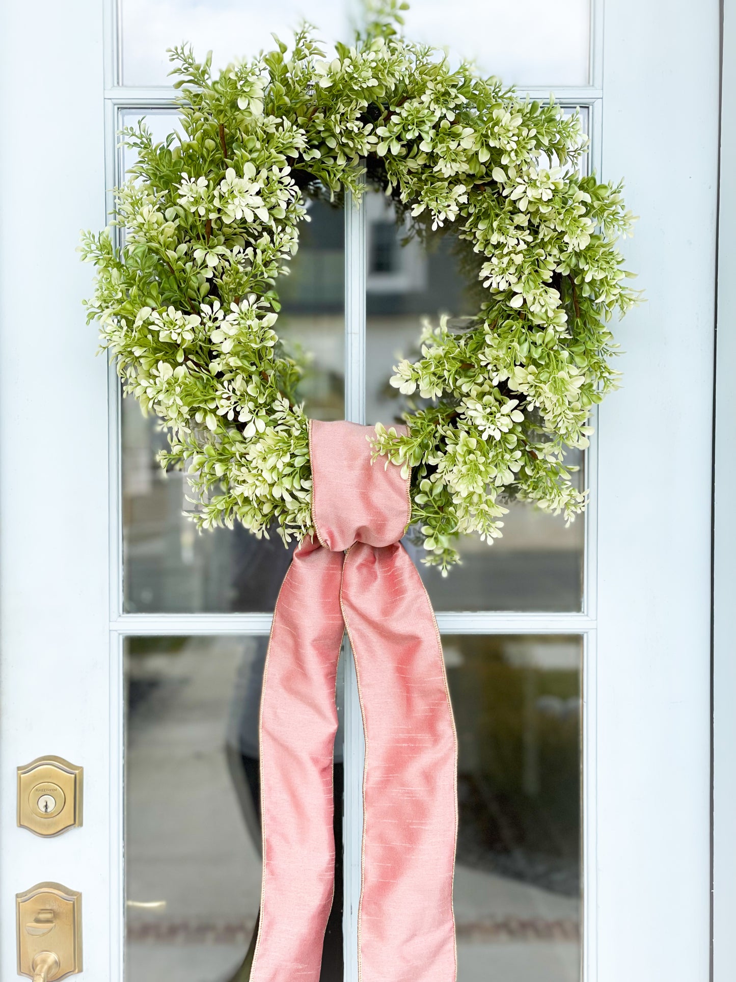 Cream And Green Boxwood Wreath