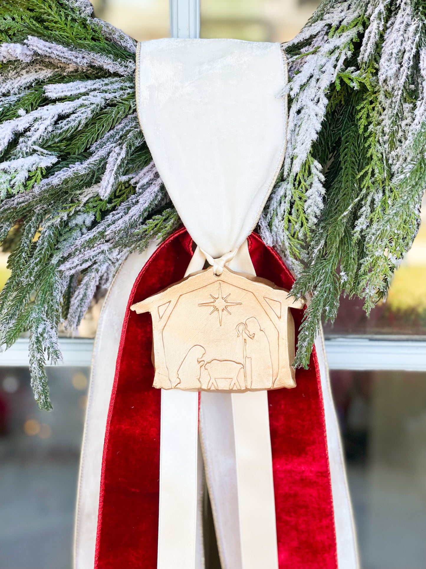 Emmanuel Wreath And Sash With Gold Nativity Ornament