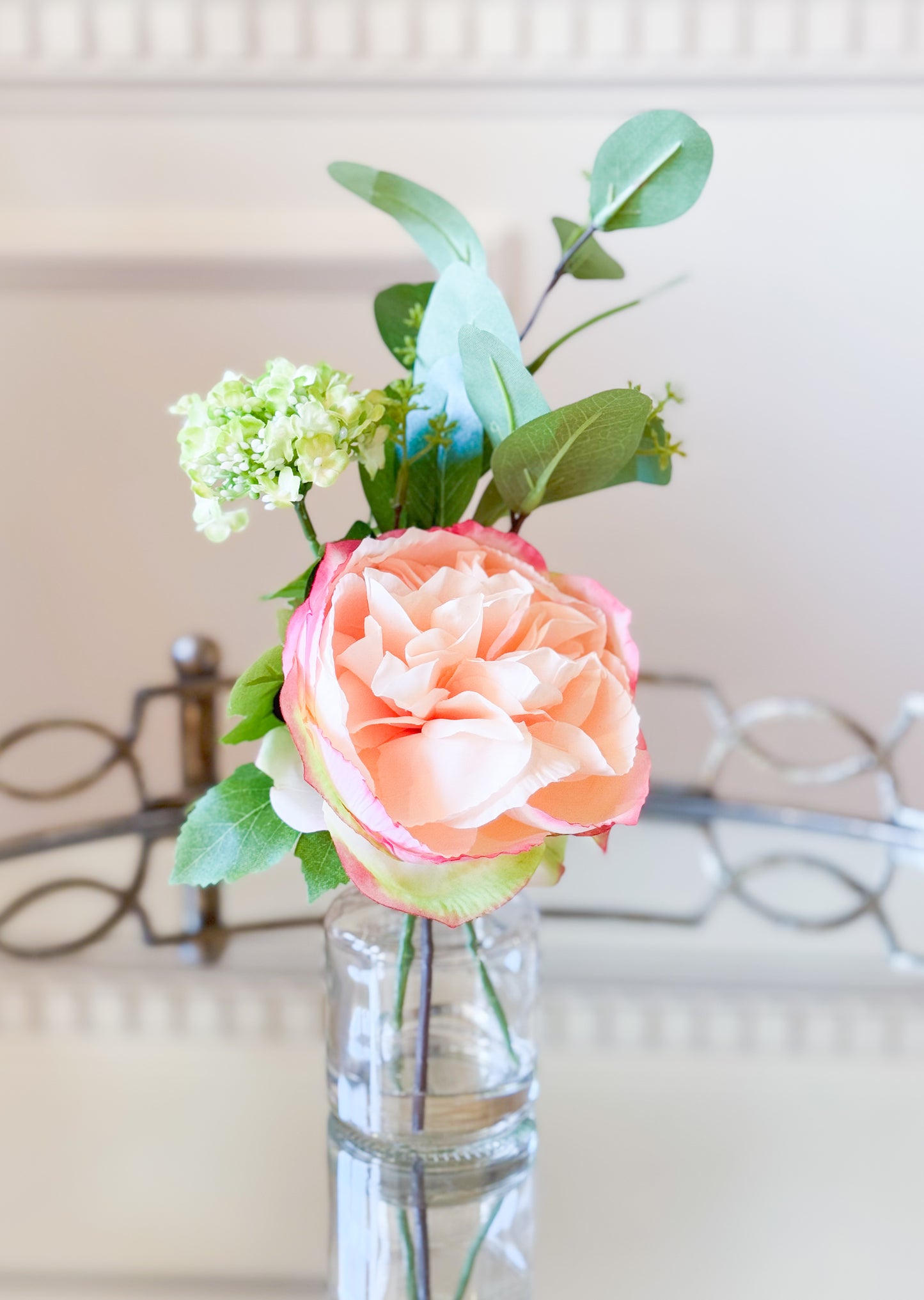 Rose And Snowball In Glass Vase