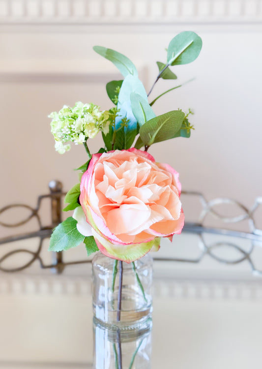 Rose And Snowball In Glass Vase