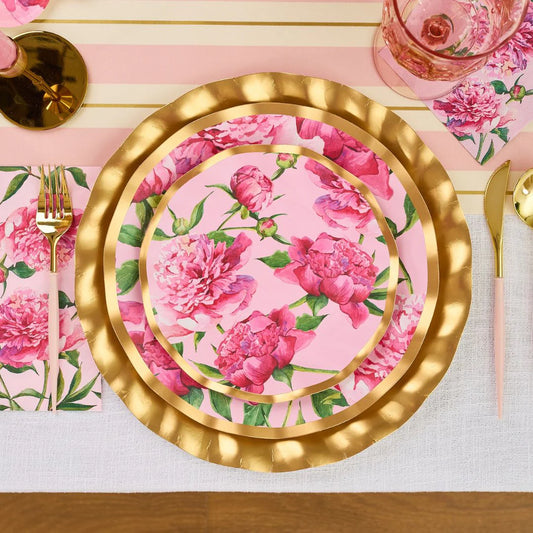 Wavy Salad Plate Pink Peonies - 8pkg