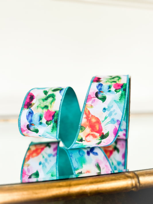 Watercolor Floral Bouquet Ribbon