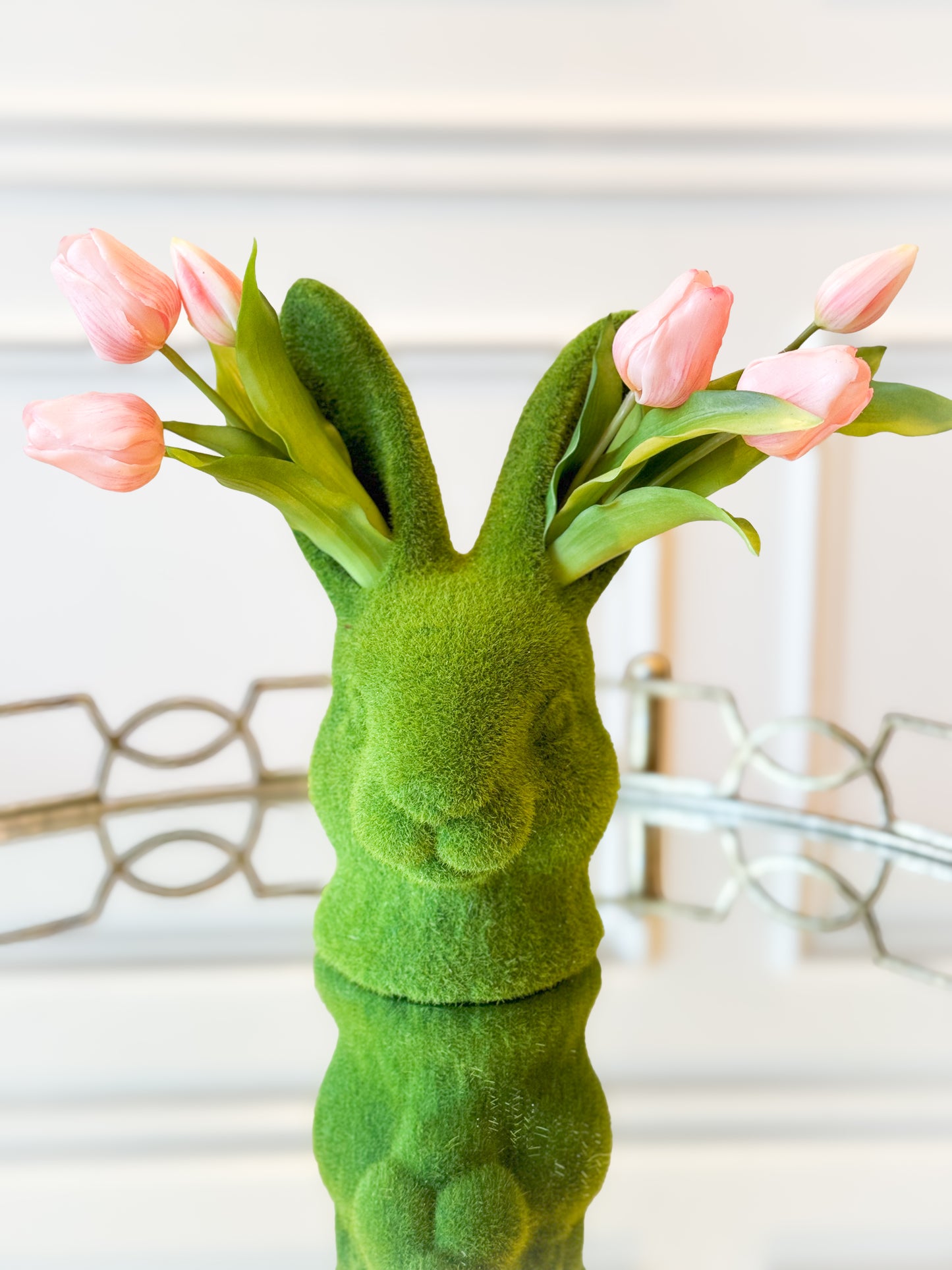 Moss Bunny Planter With Pink Real Touch Tulip Bouquet