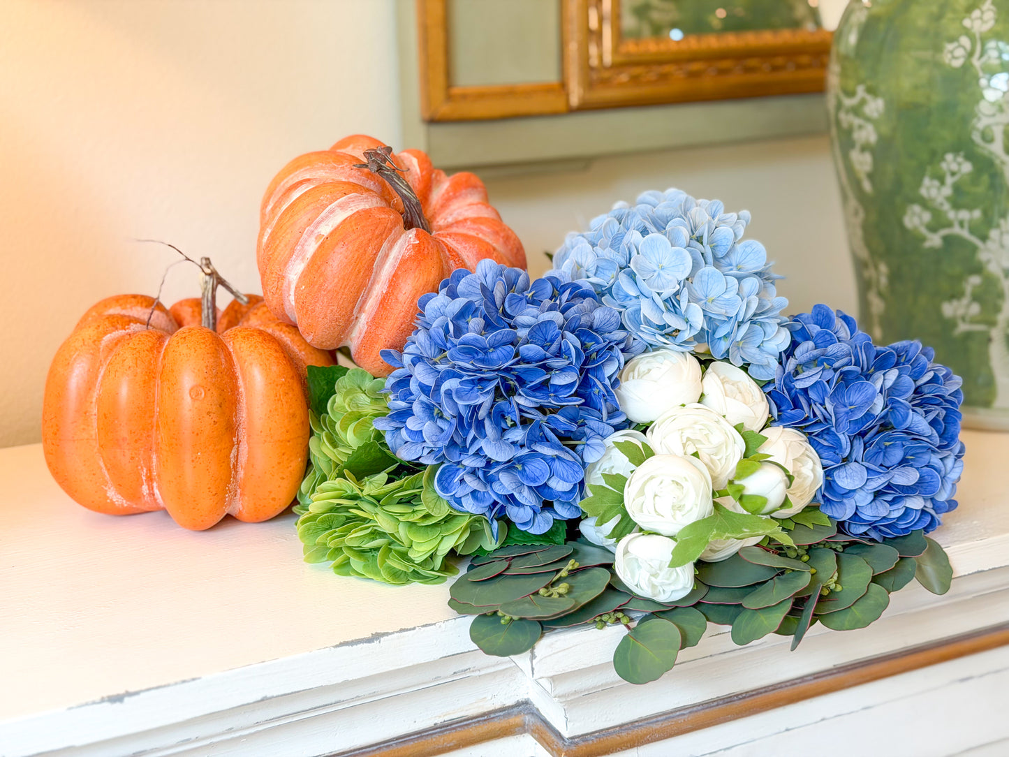 Harvest Hydrangea Pumpkin Mantel Collection