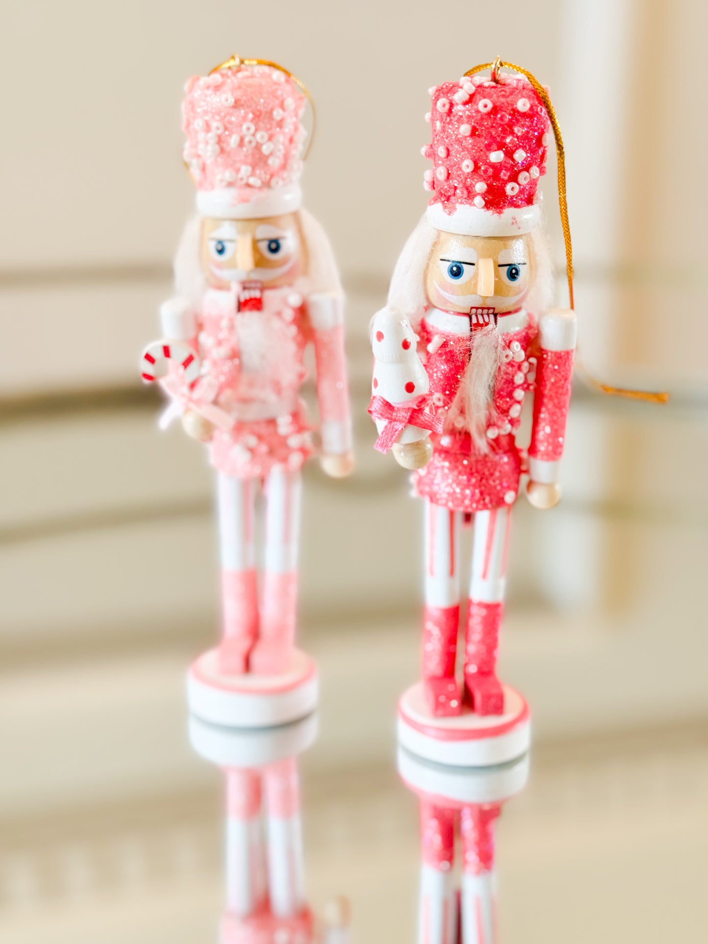 Set Of 2 Pink Nutcracker Ornaments