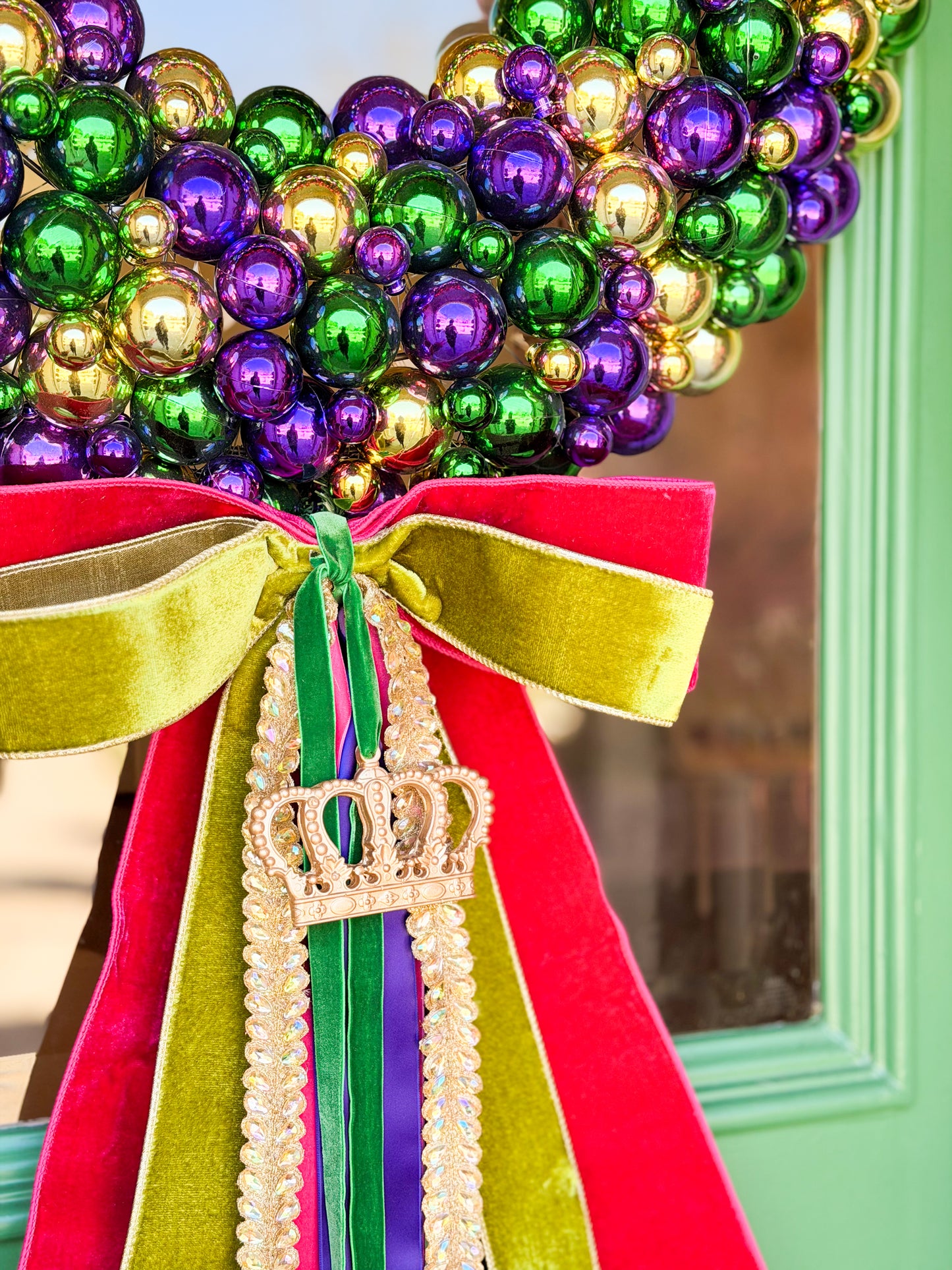 Crowned in Carnival Mardi Gras Wreath And Bow