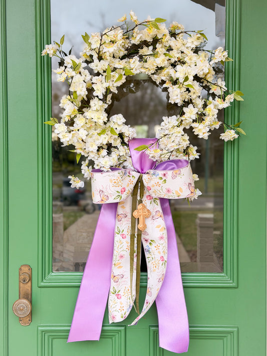 Lavender Grace Cross Cherry Blossom Wreath