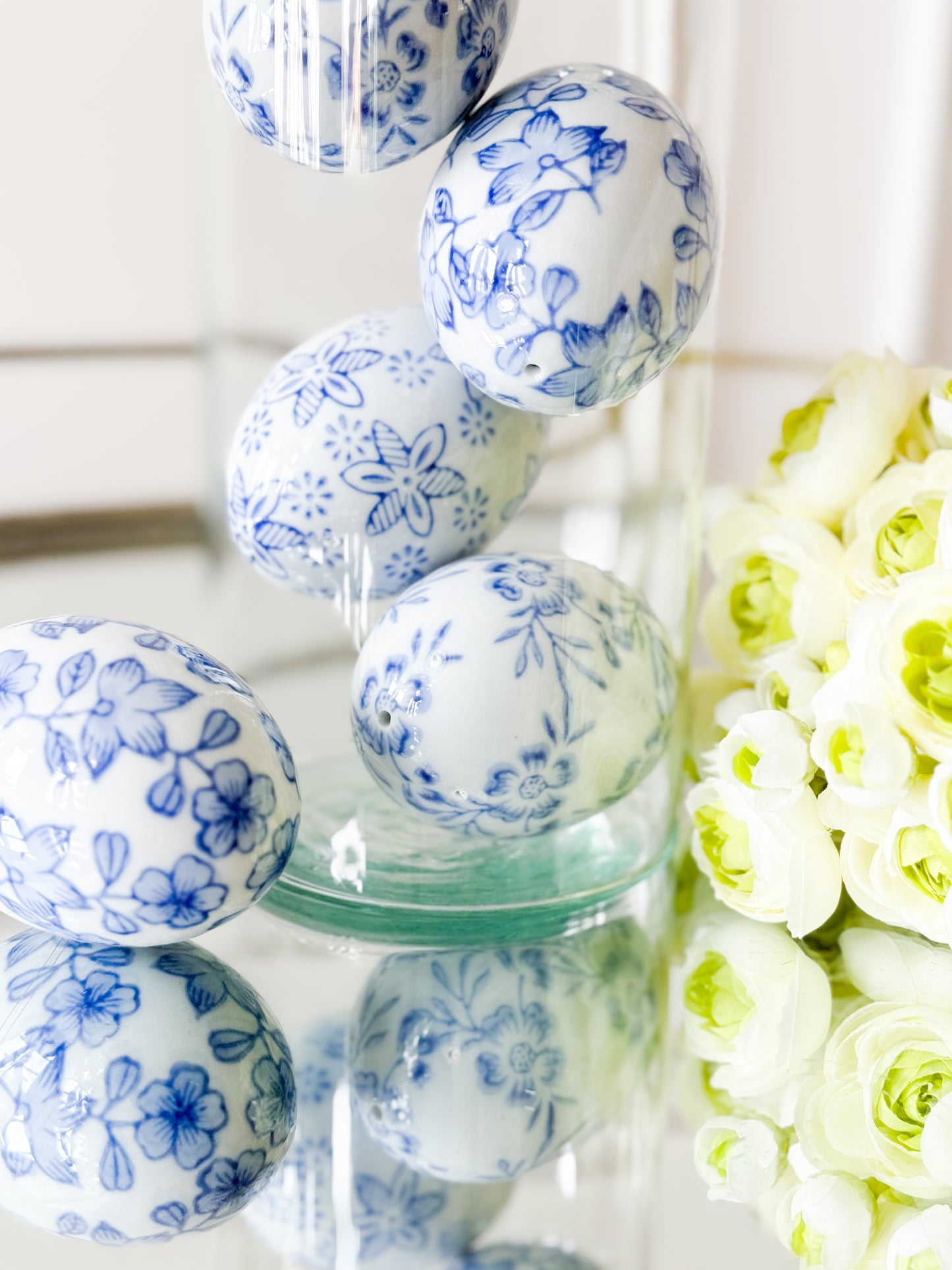 Set Of 6 Toile Porcelain Eggs