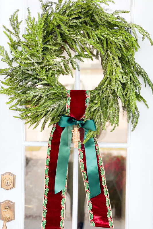 Nostalgic Nutcracker Wreath With Bow Sash And Nutcracker Ornament