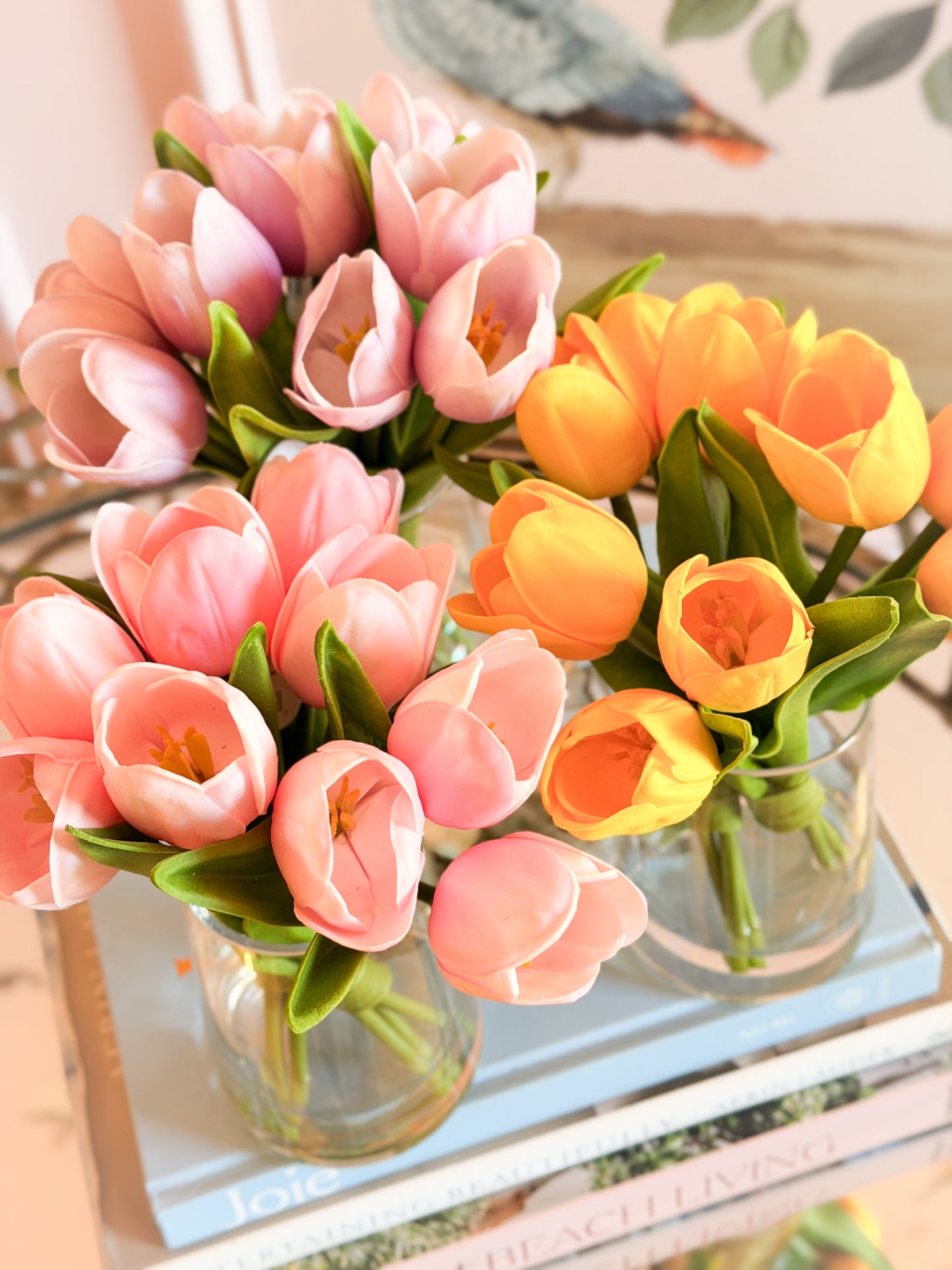Real Touch Tulips in Glass Vase with Acrylic Water (3 Colors)