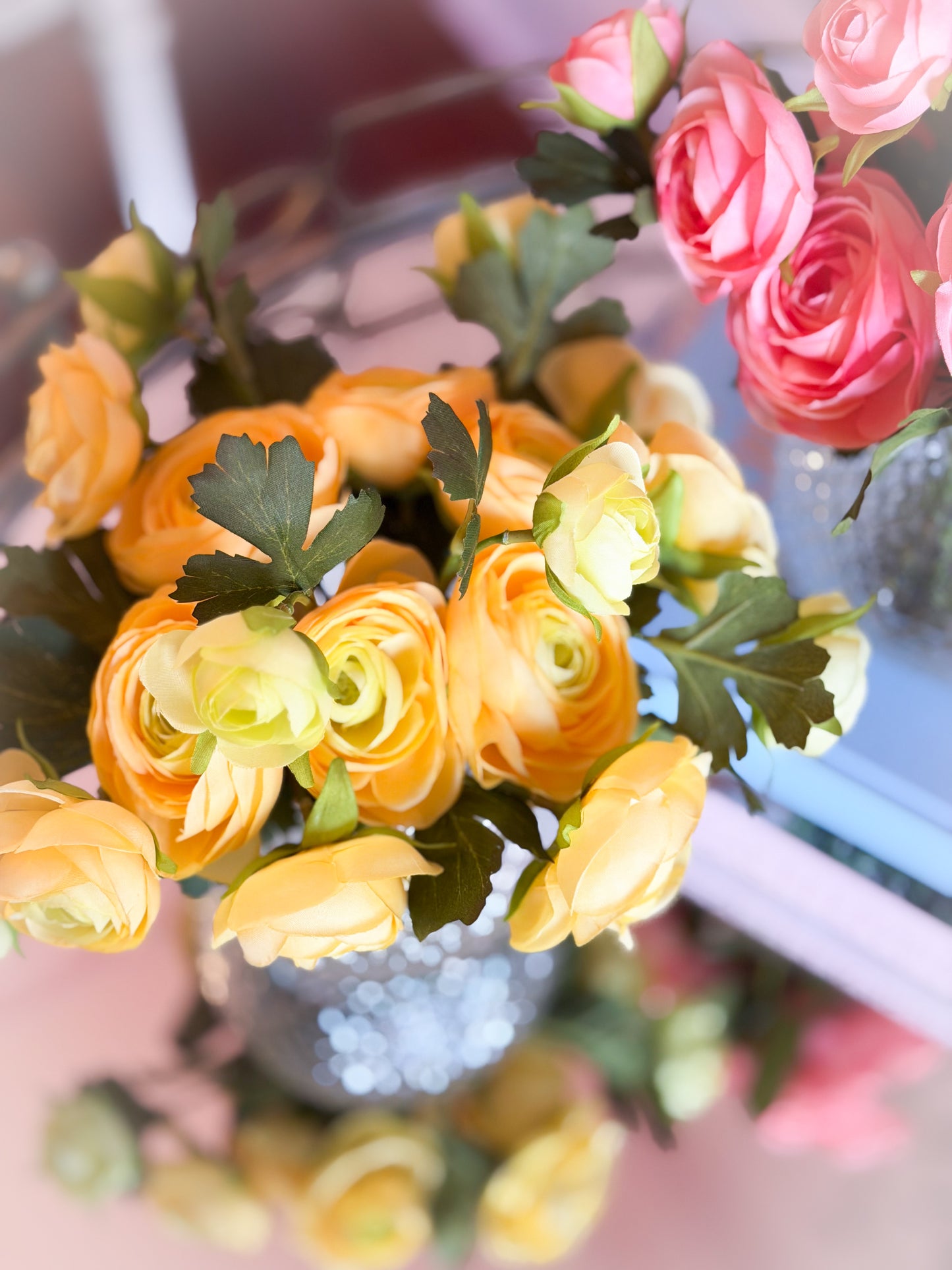 Blanc Box Yellow Ranunculus in Glass Vase-11”